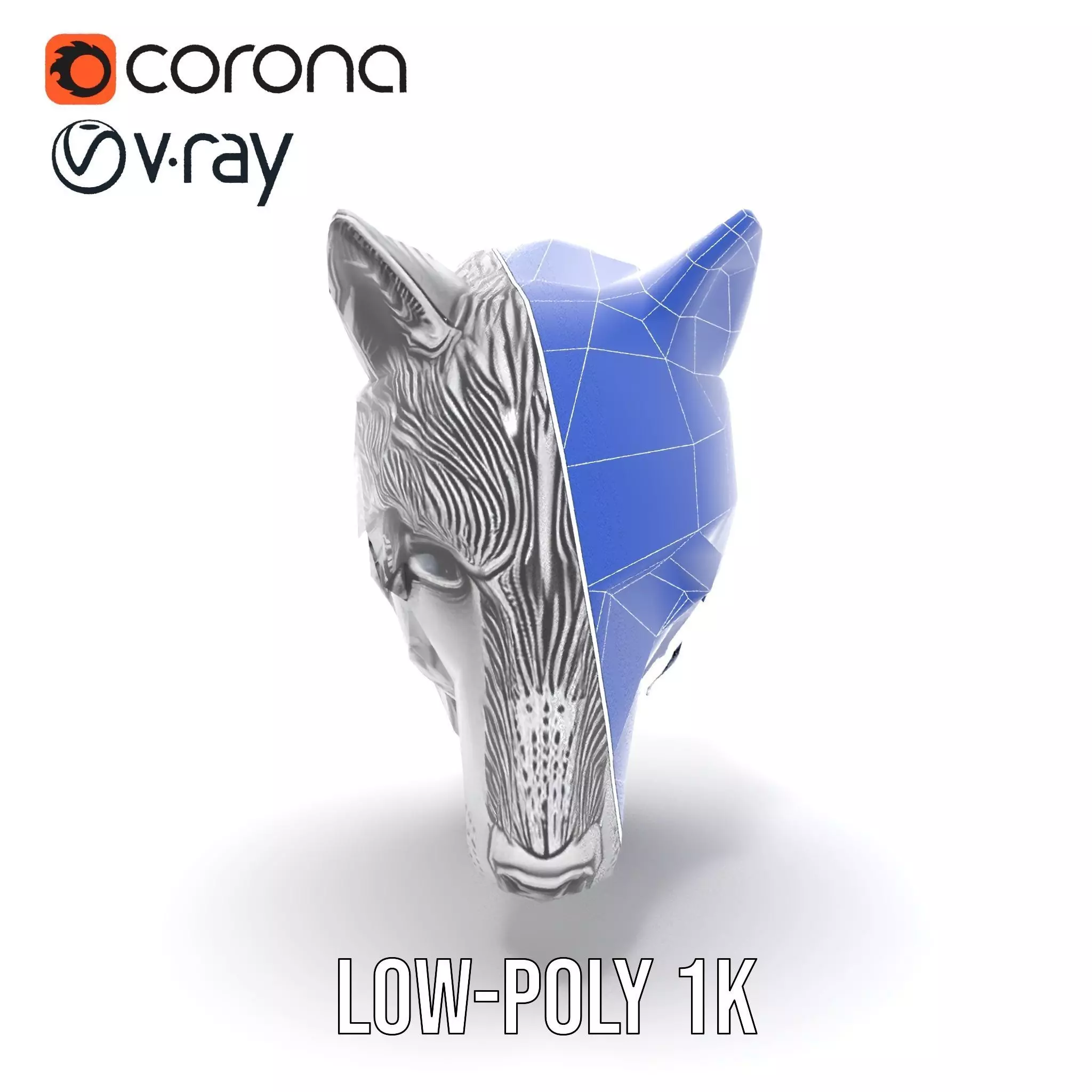 Silver Wolf Head model pack Low-poly 3D model_23