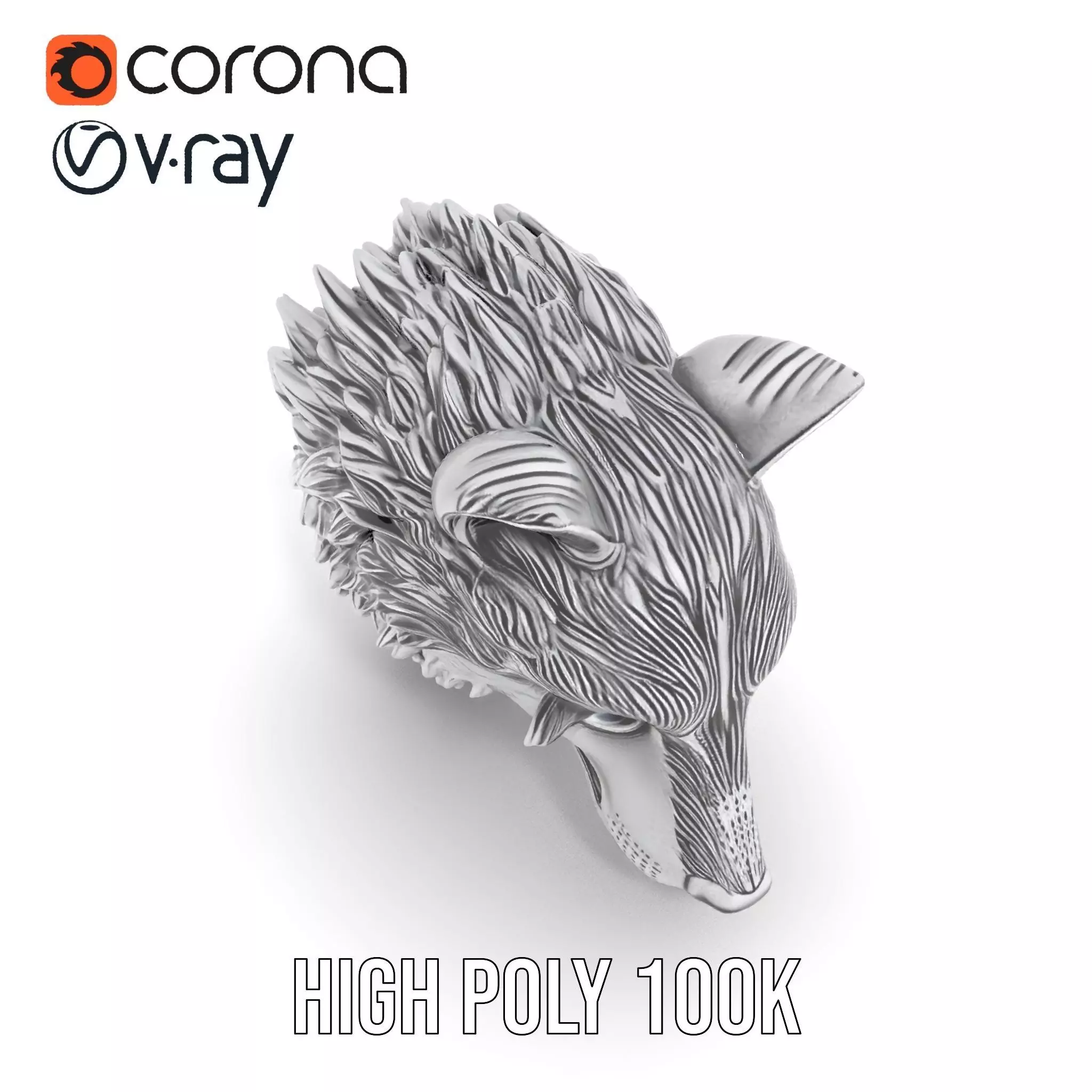 Silver Wolf Head model pack Low-poly 3D model_21