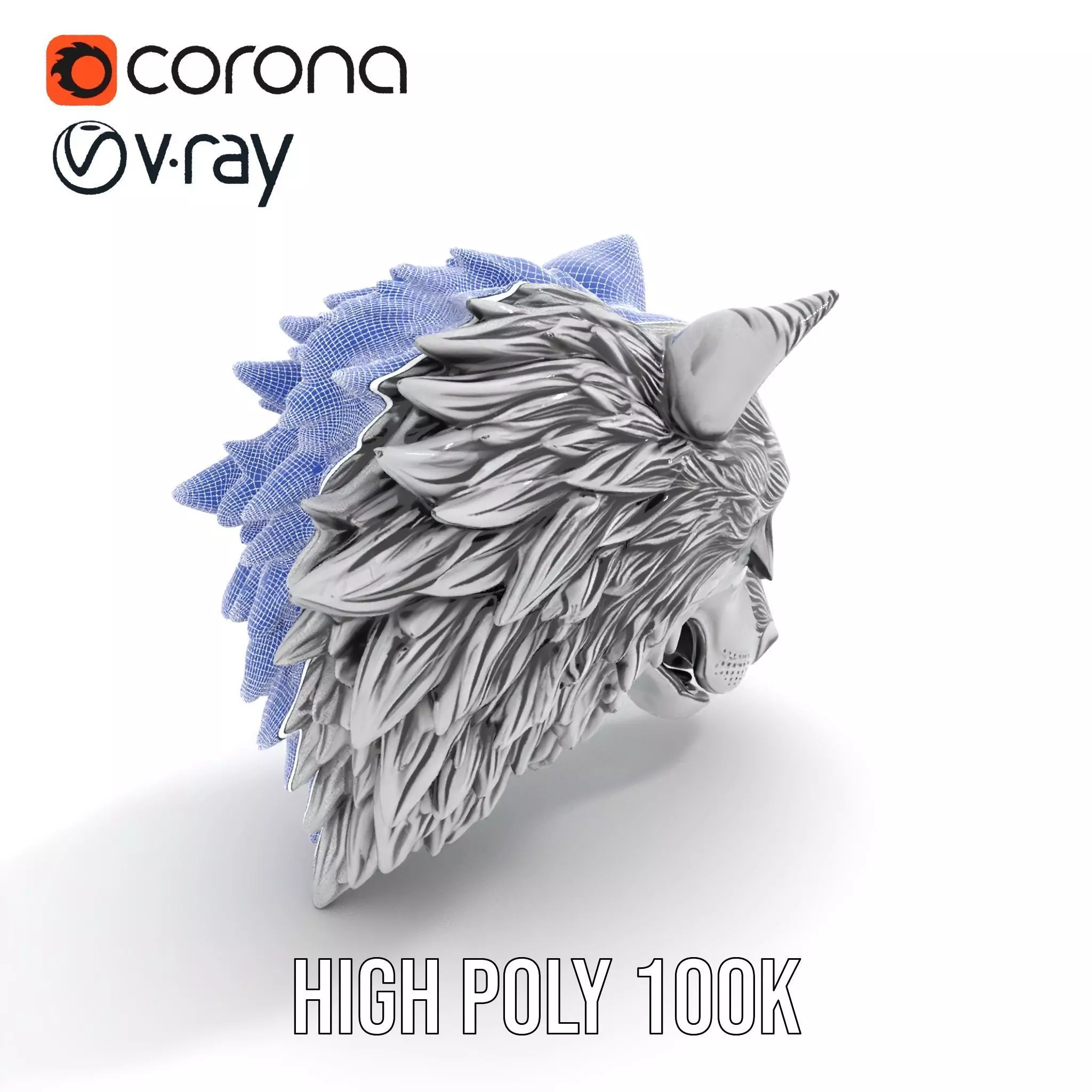 Silver Wolf Head model pack Low-poly 3D model_30