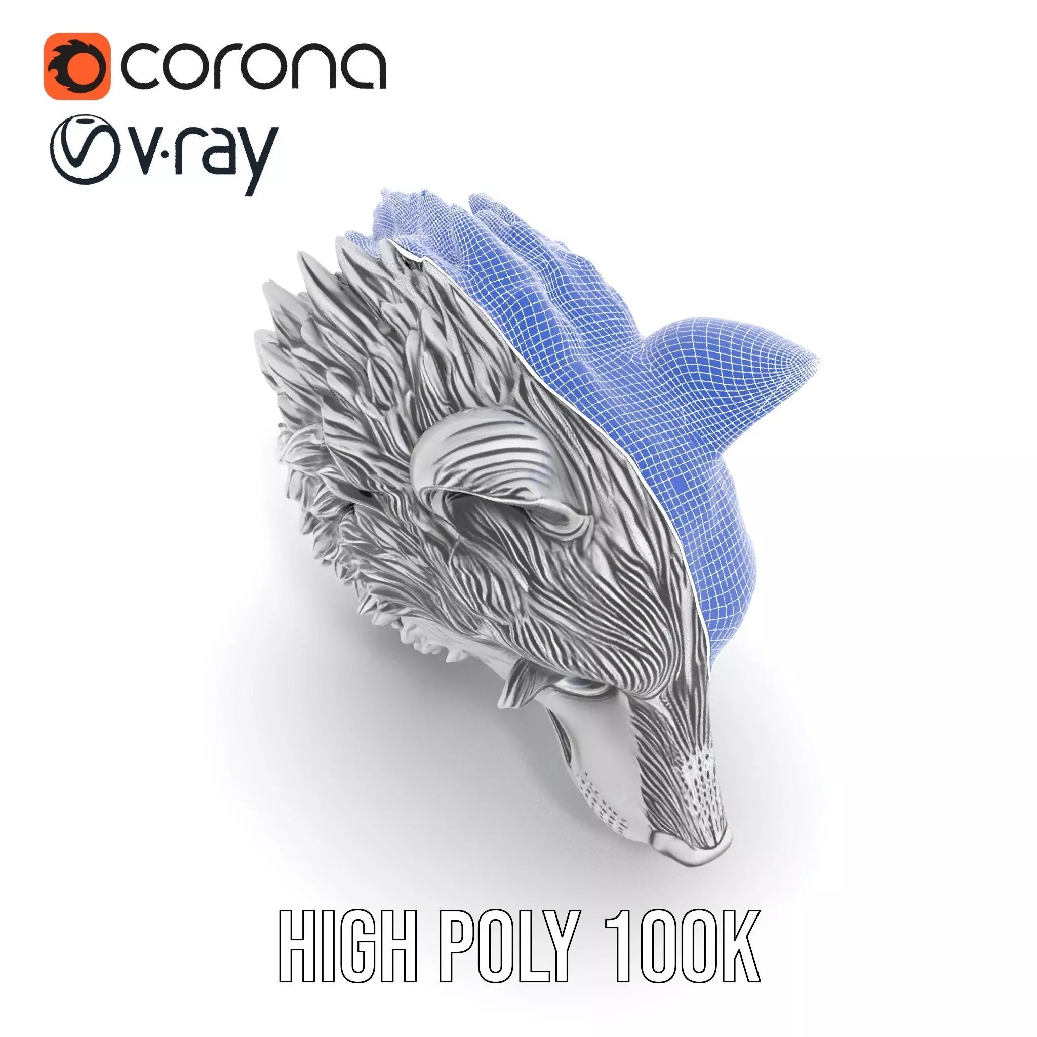 Silver Wolf Head model pack Low-poly 3D model_34