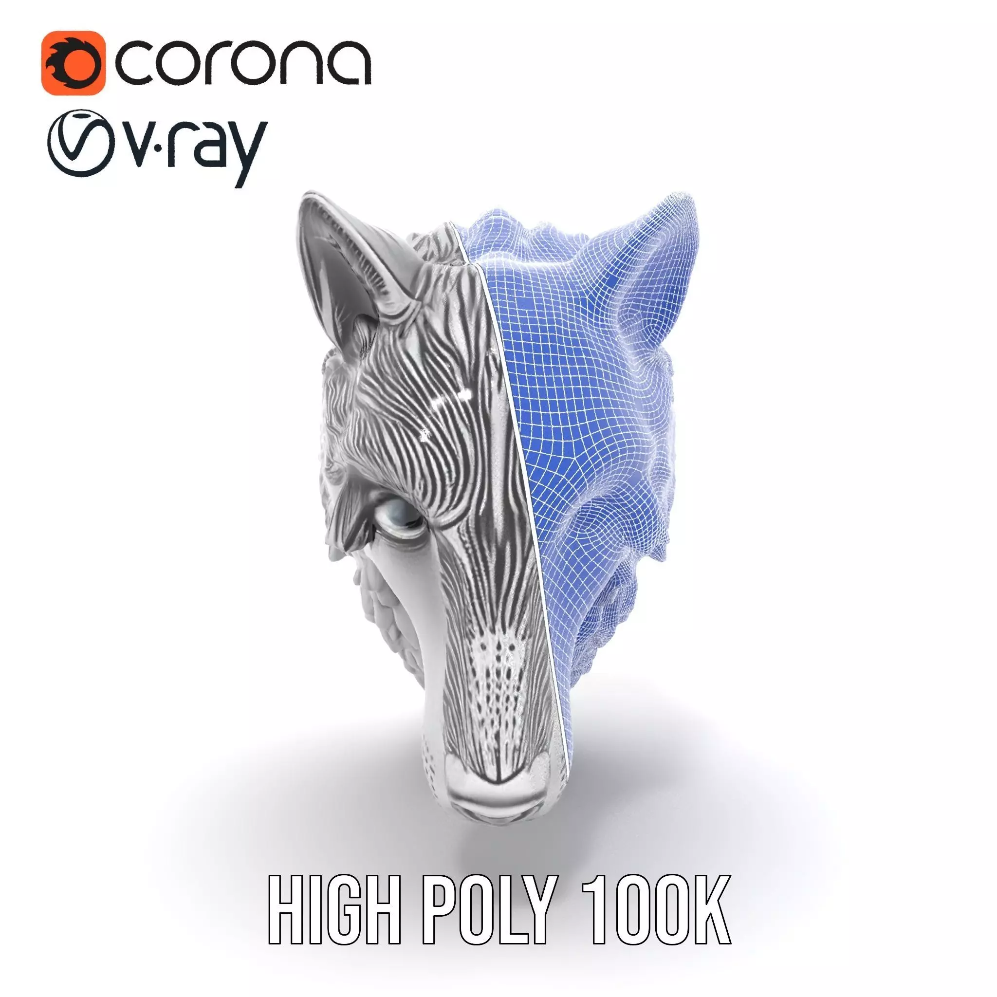 Silver Wolf Head model pack Low-poly 3D model_33