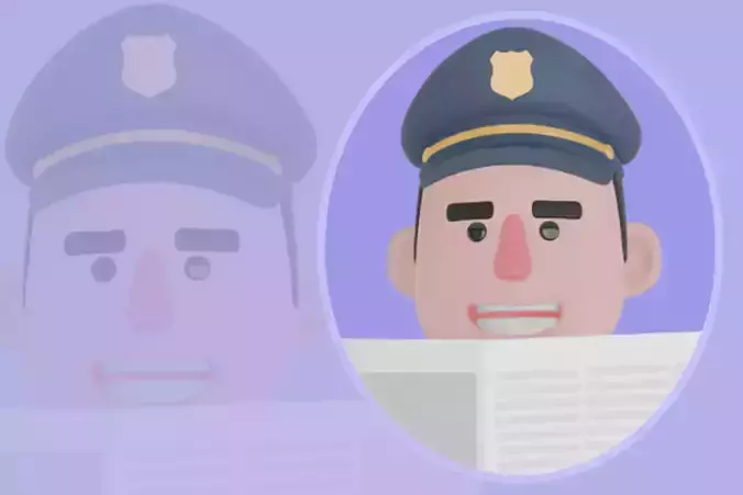 Stylized 3D Male Police Character - Officer Reading Newspaper