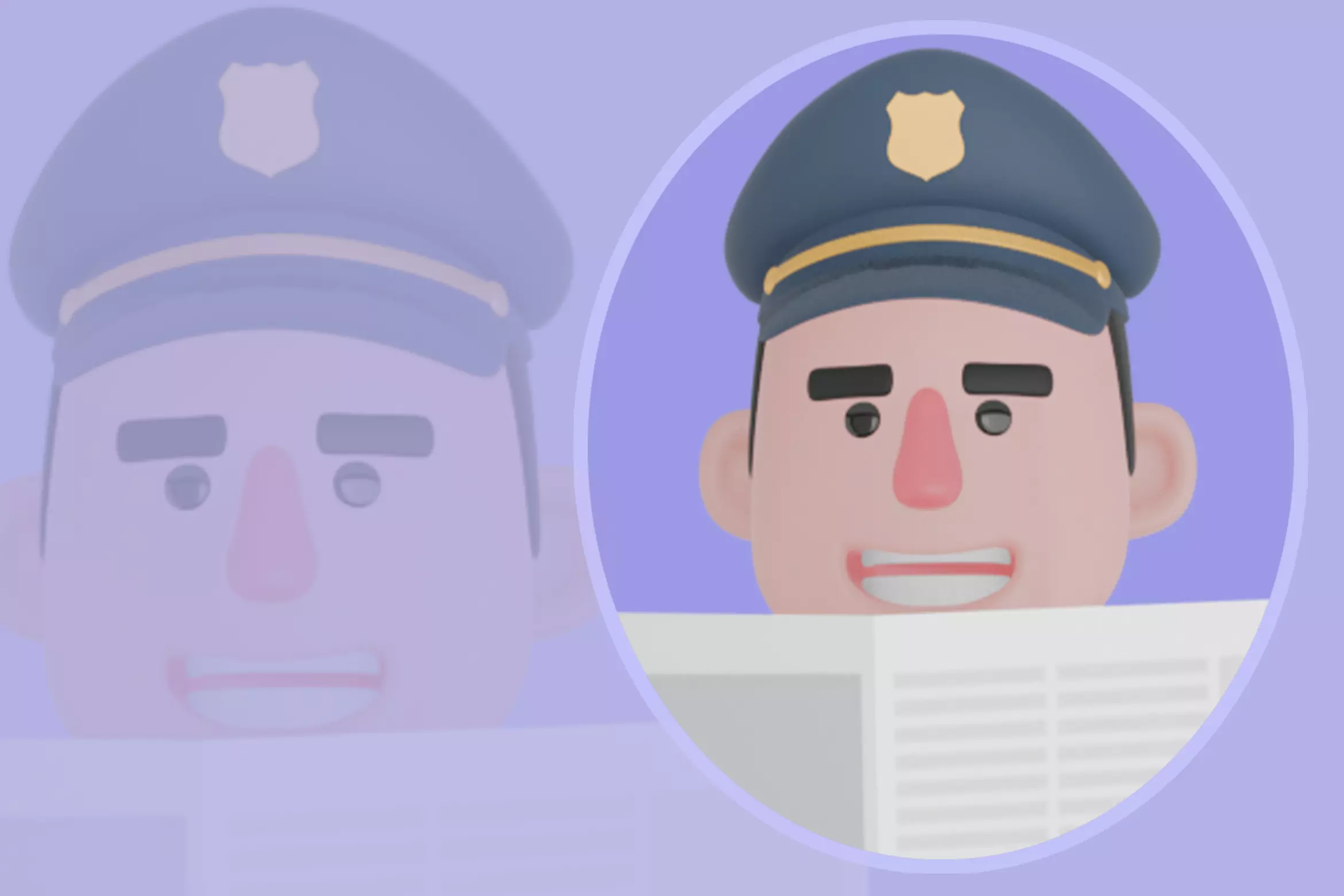 Stylized 3D Male Police Character - Officer Reading Newspaper 3D model_0