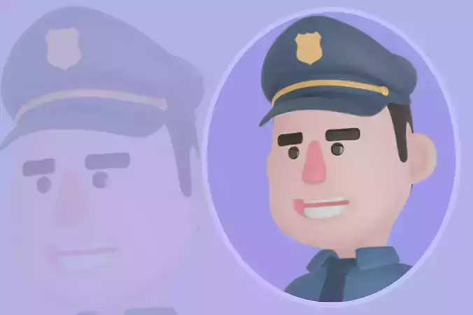 Stylized 3D Male Police Character - Cartoon Officer with Laptop