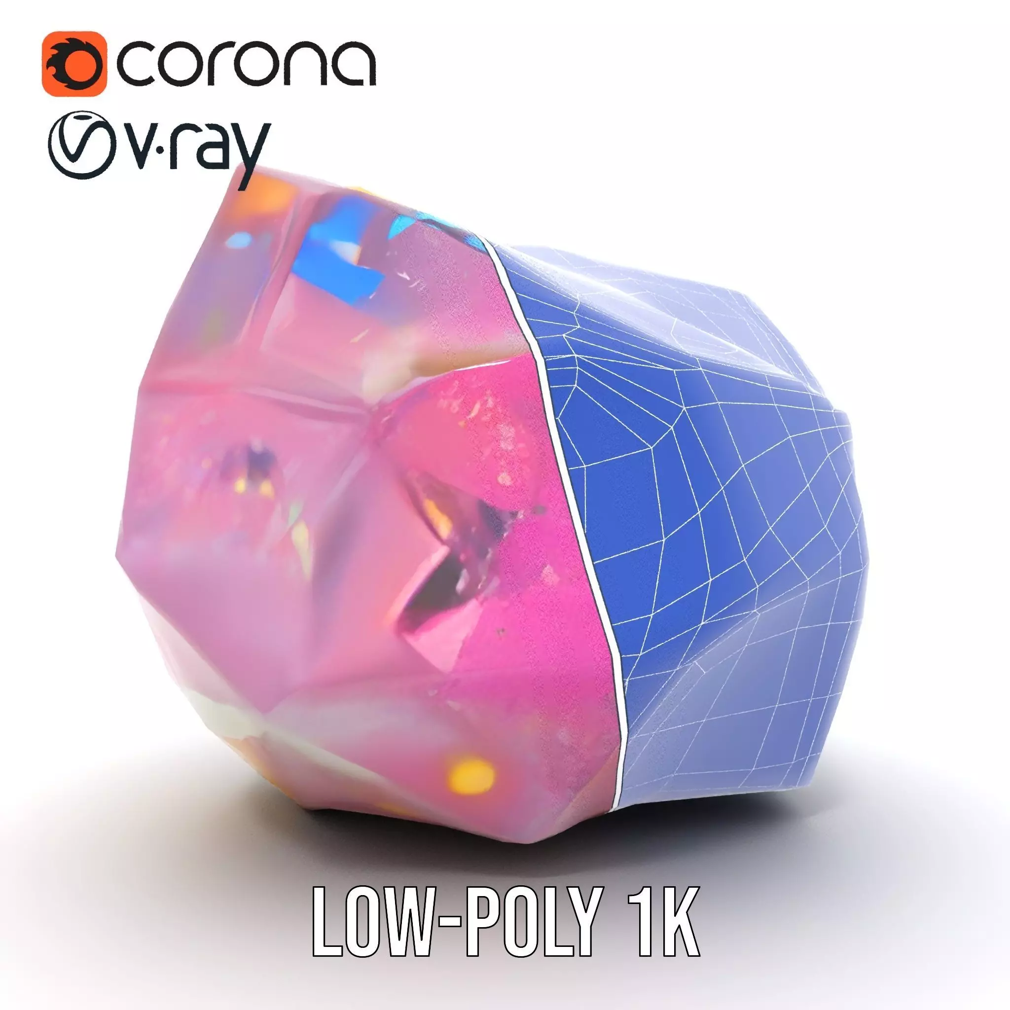 Pink Gemstone Crystal model pack Low-poly 3D model_25