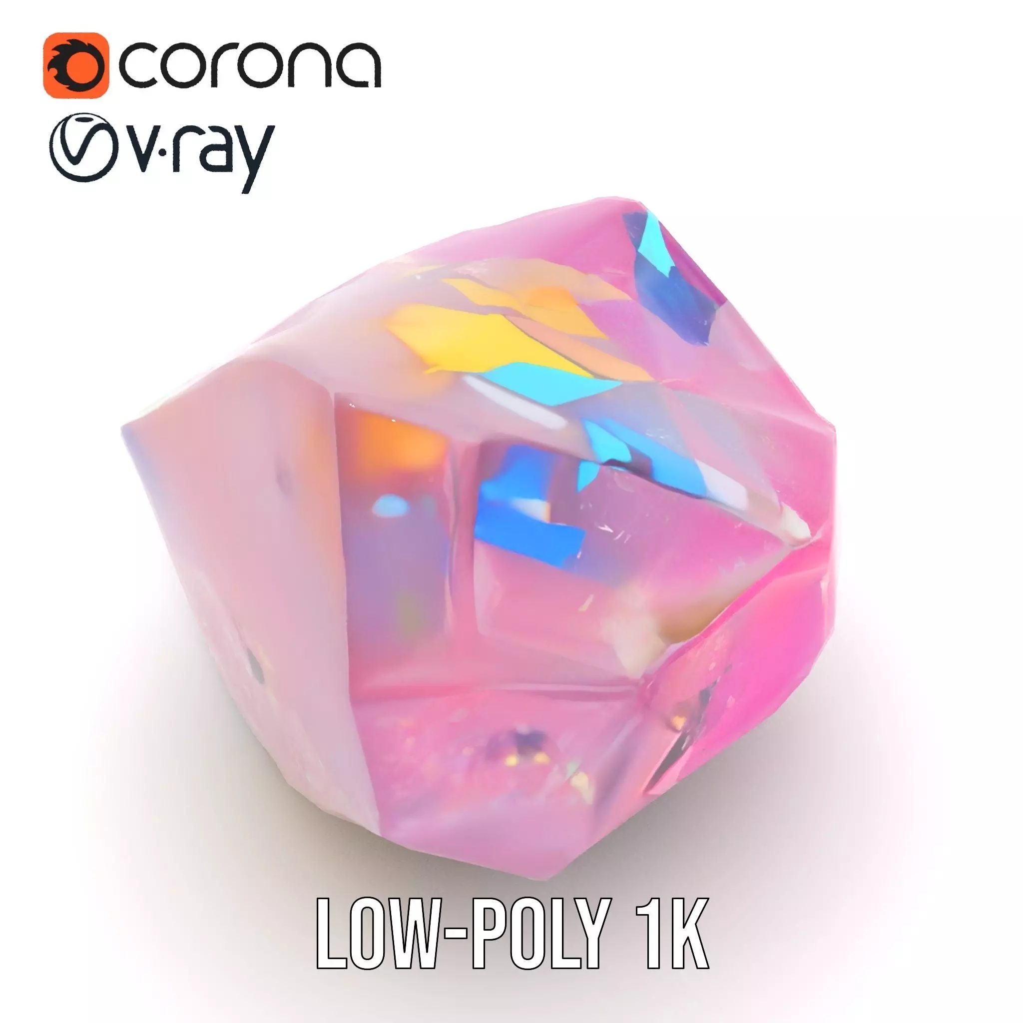 Pink Gemstone Crystal model pack Low-poly 3D model_15
