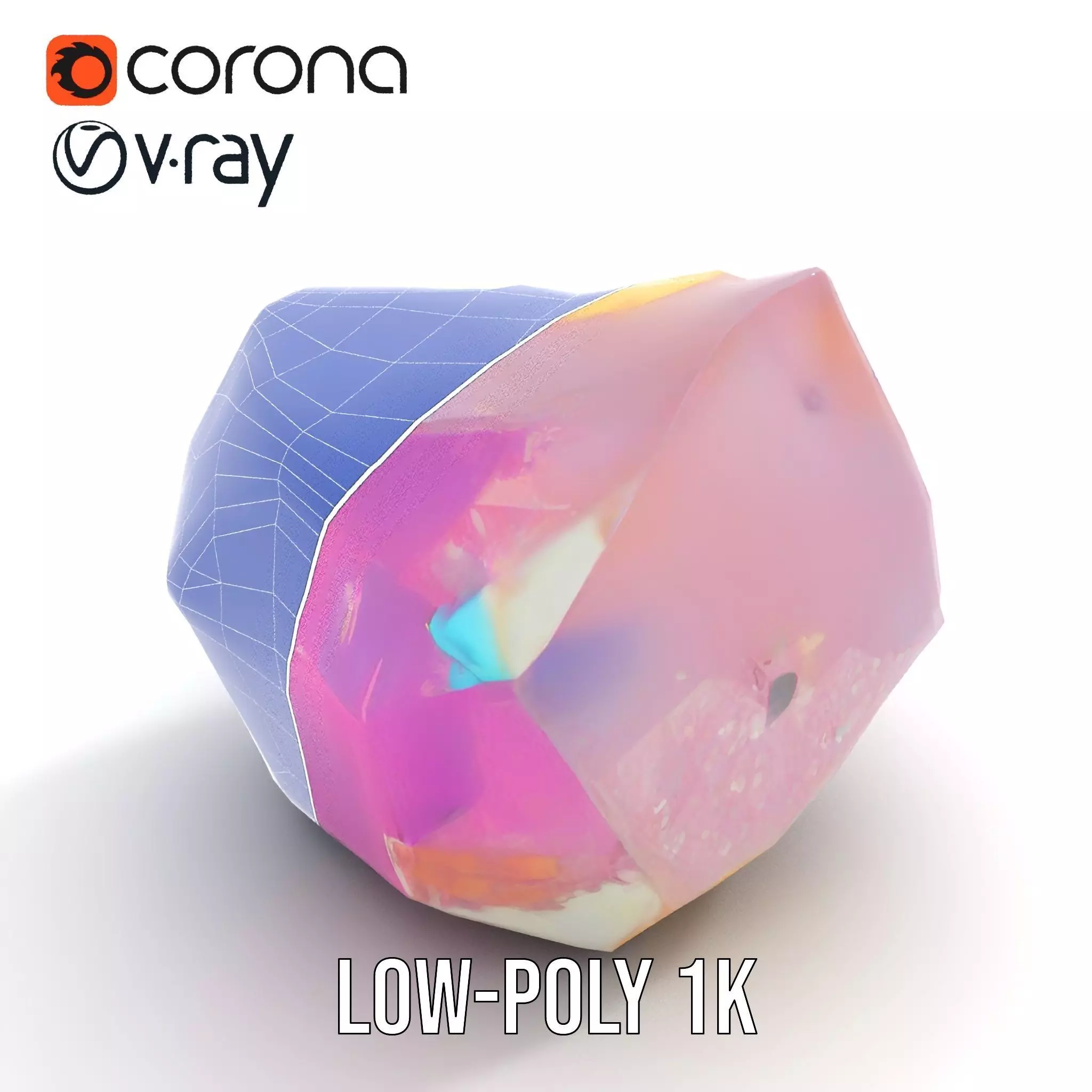 Pink Gemstone Crystal model pack Low-poly 3D model_17
