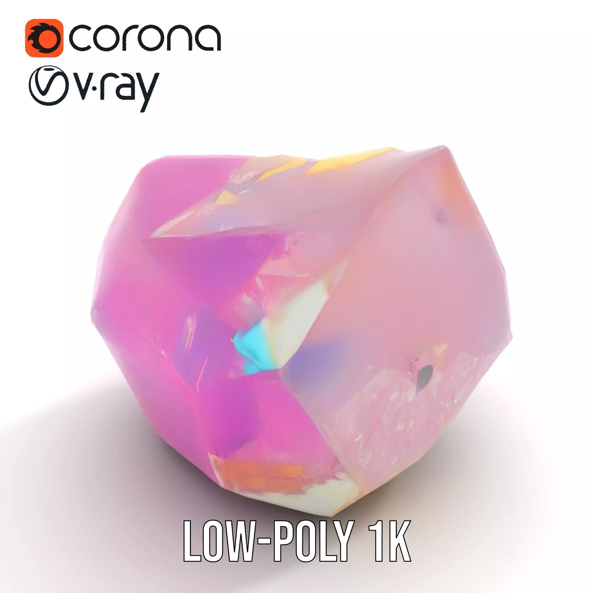 Pink Gemstone Crystal model pack Low-poly 3D model_8