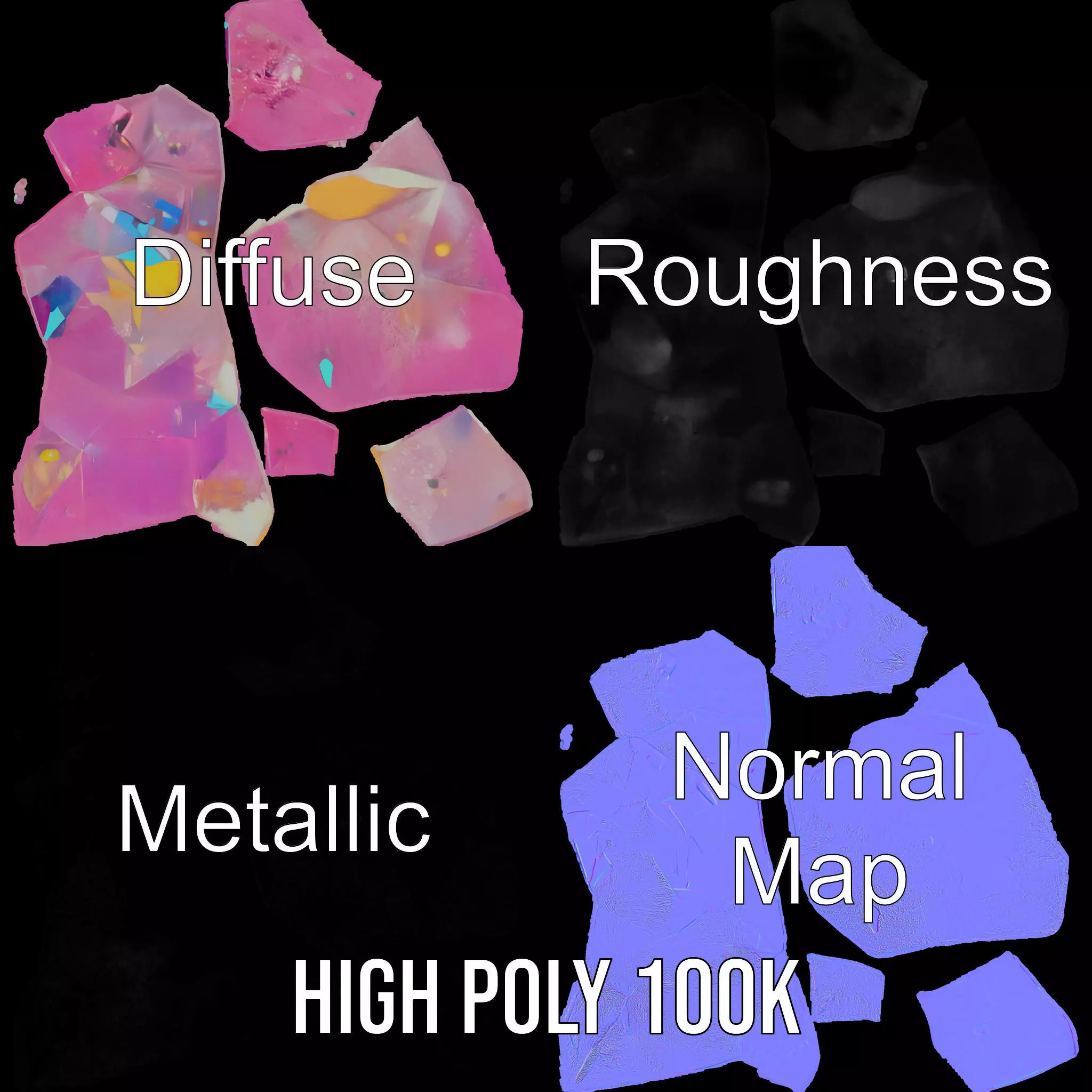 Pink Gemstone Crystal model pack Low-poly 3D model_4