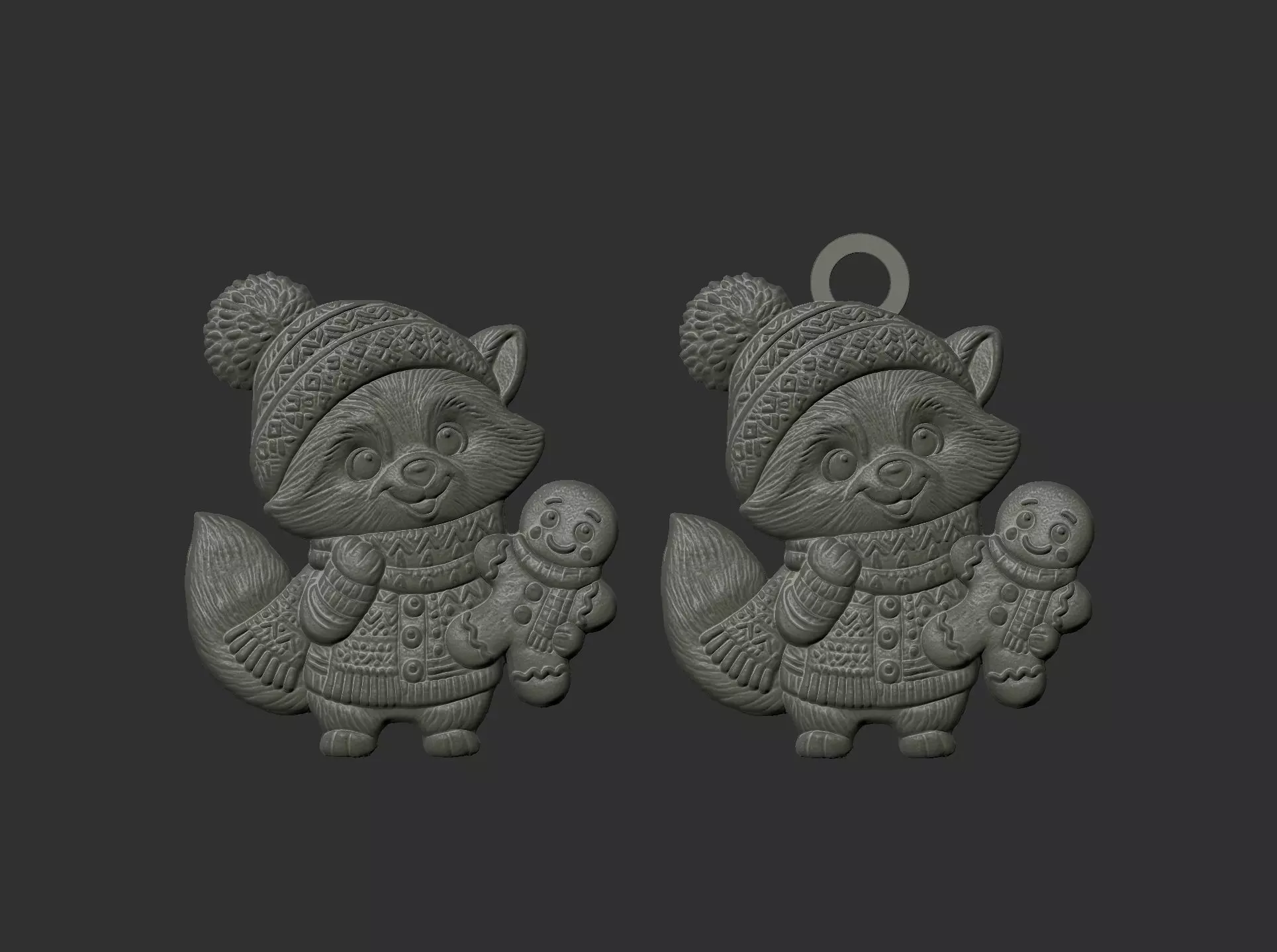 raccoon christmas cookie decor 3D print model_13