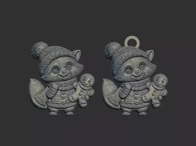 raccoon christmas cookie decor 3D print model