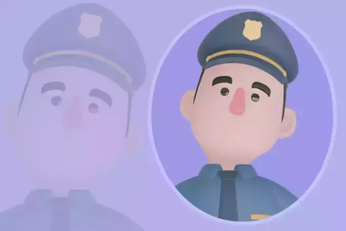 Stylized 3D Male Police Character - Cartoon Confused Officer