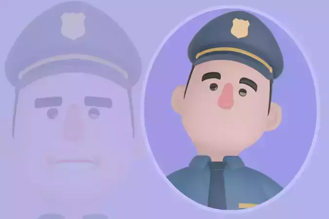 Stylized 3D Male Police Character - Cartoon Officer with Phone