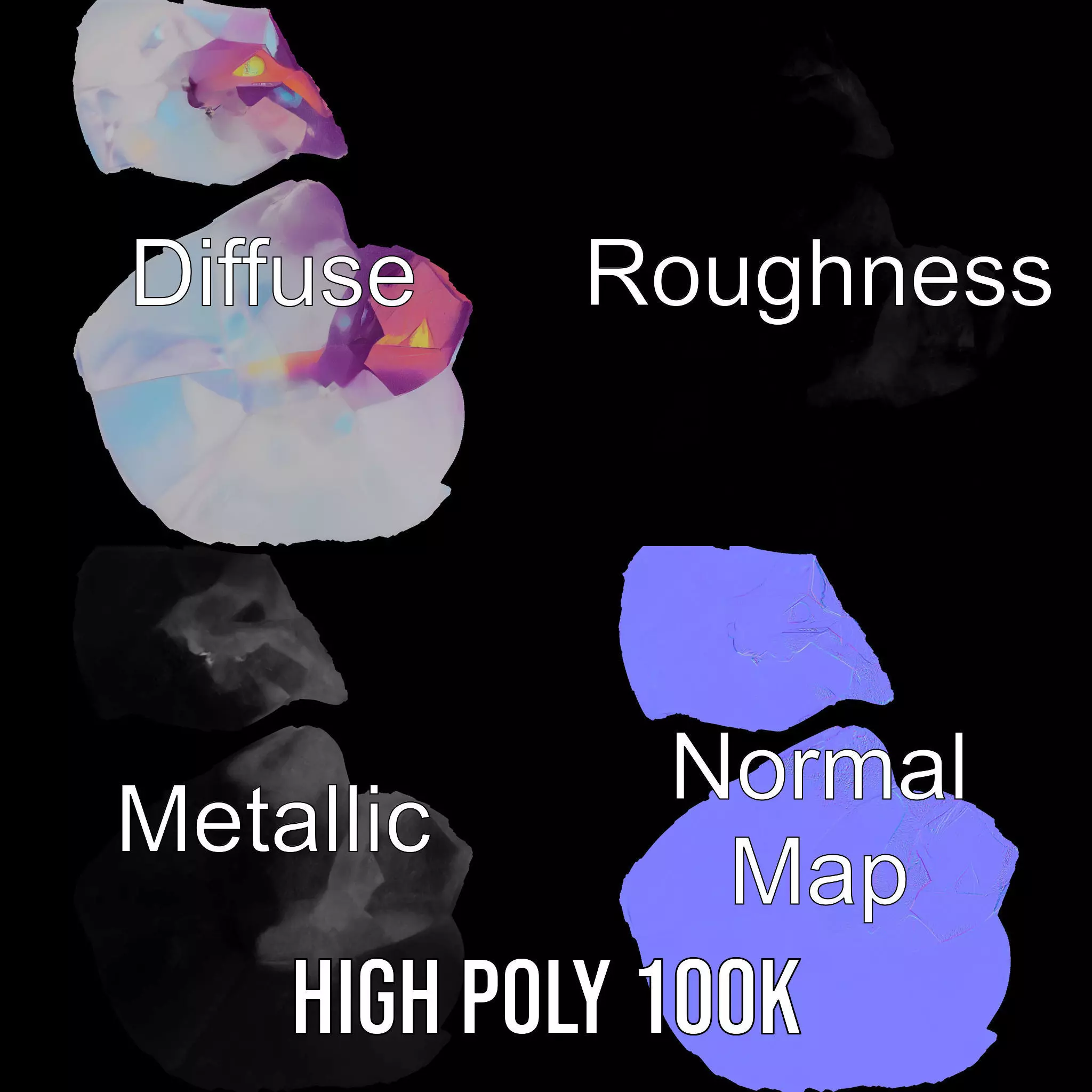 Violet Crystal Gem model pack Low-poly 3D model_4