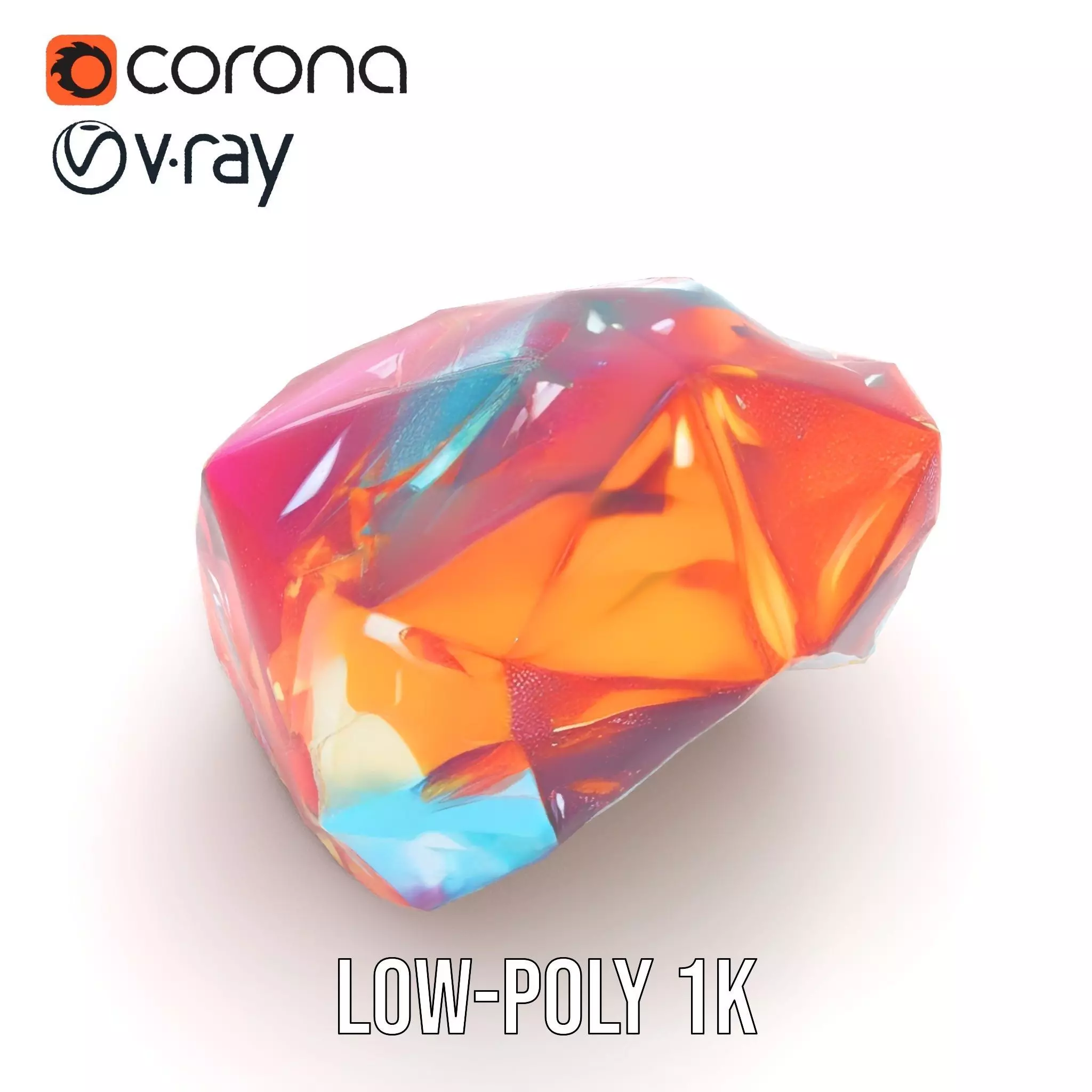 Rainbow Crystal Gem model pack Low-poly 3D model_10