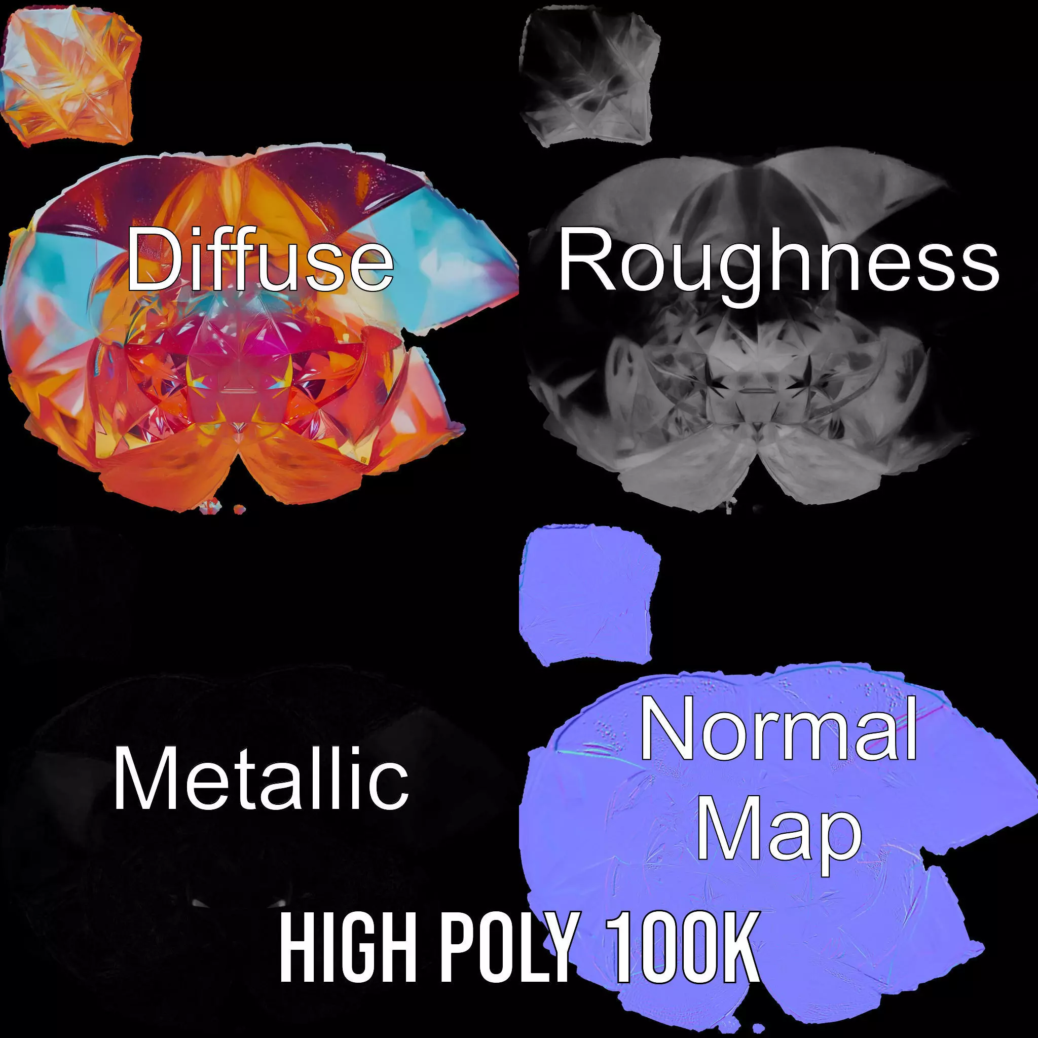 Rainbow Crystal Gem model pack Low-poly 3D model_4