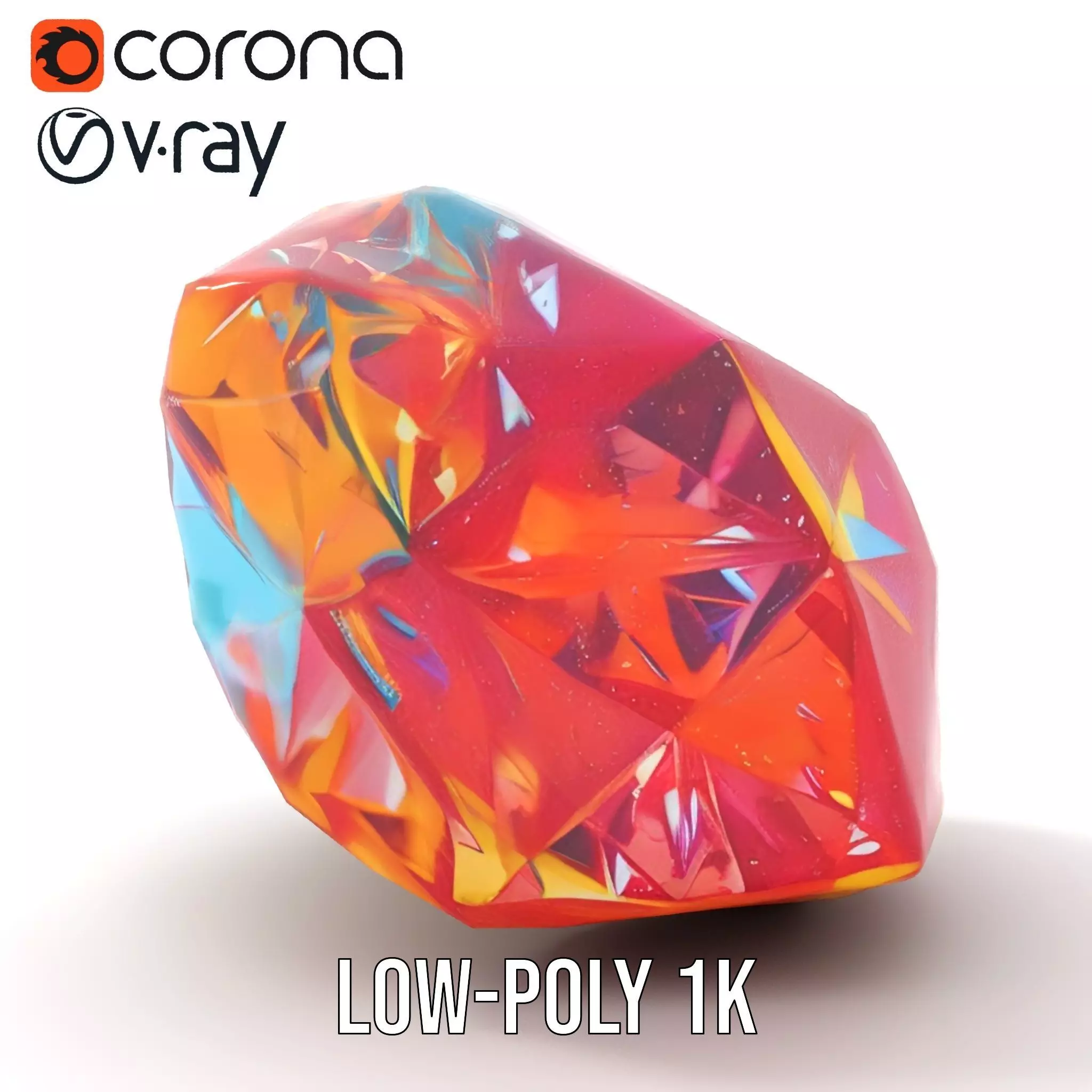 Rainbow Crystal Gem model pack Low-poly 3D model_13