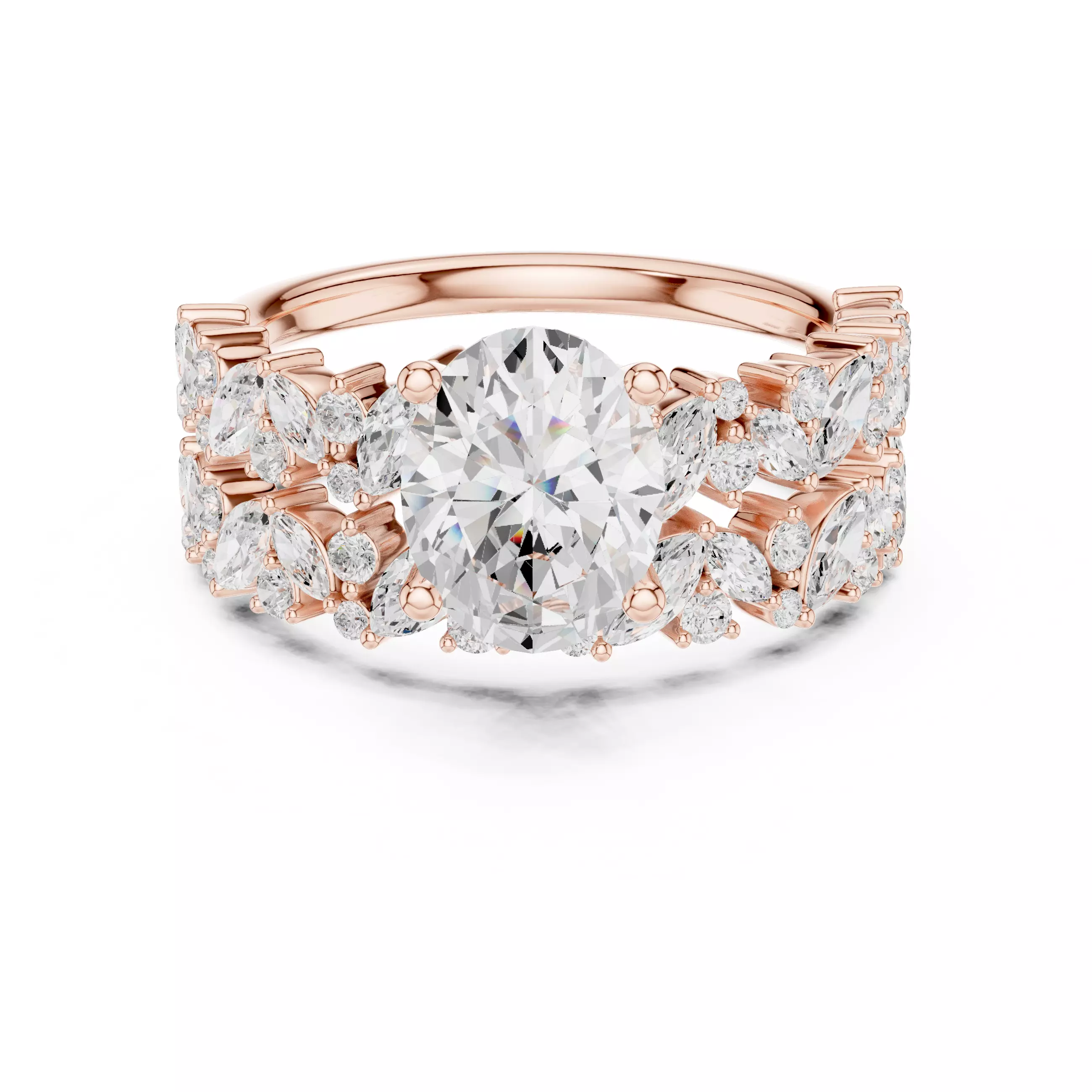 Oval Cut Wedding Ring Set Marquise Round Band 3DM STL Video 3D model 3D ...