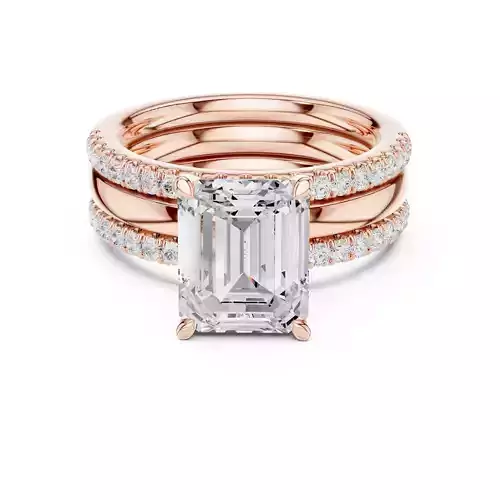 Three Piece Emerald Cut Diamond Wedding Ring Set 3DM STL Video