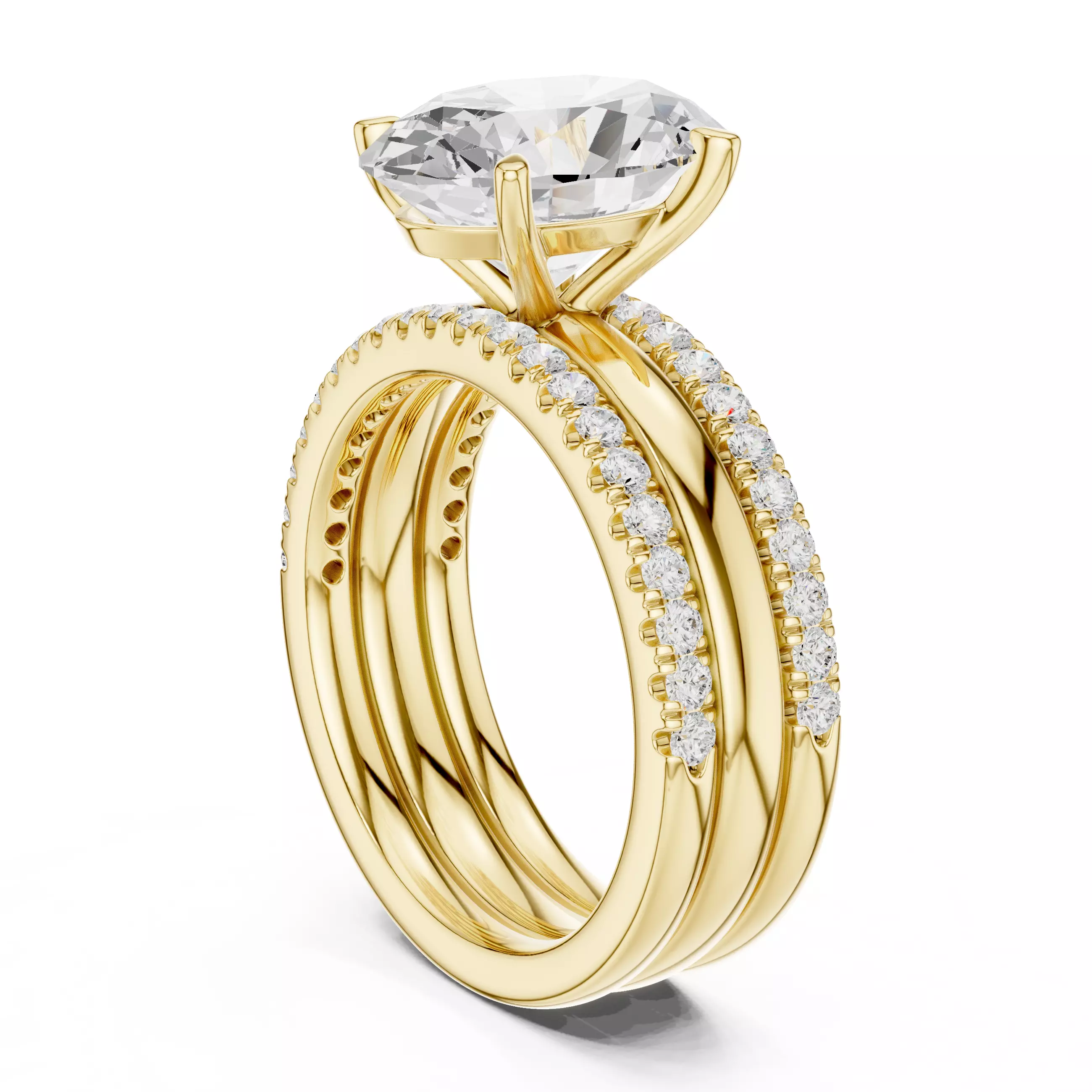 Three Piece Set Solitaire Oval and Two Round Band 3DM STL Video 3D print model_6