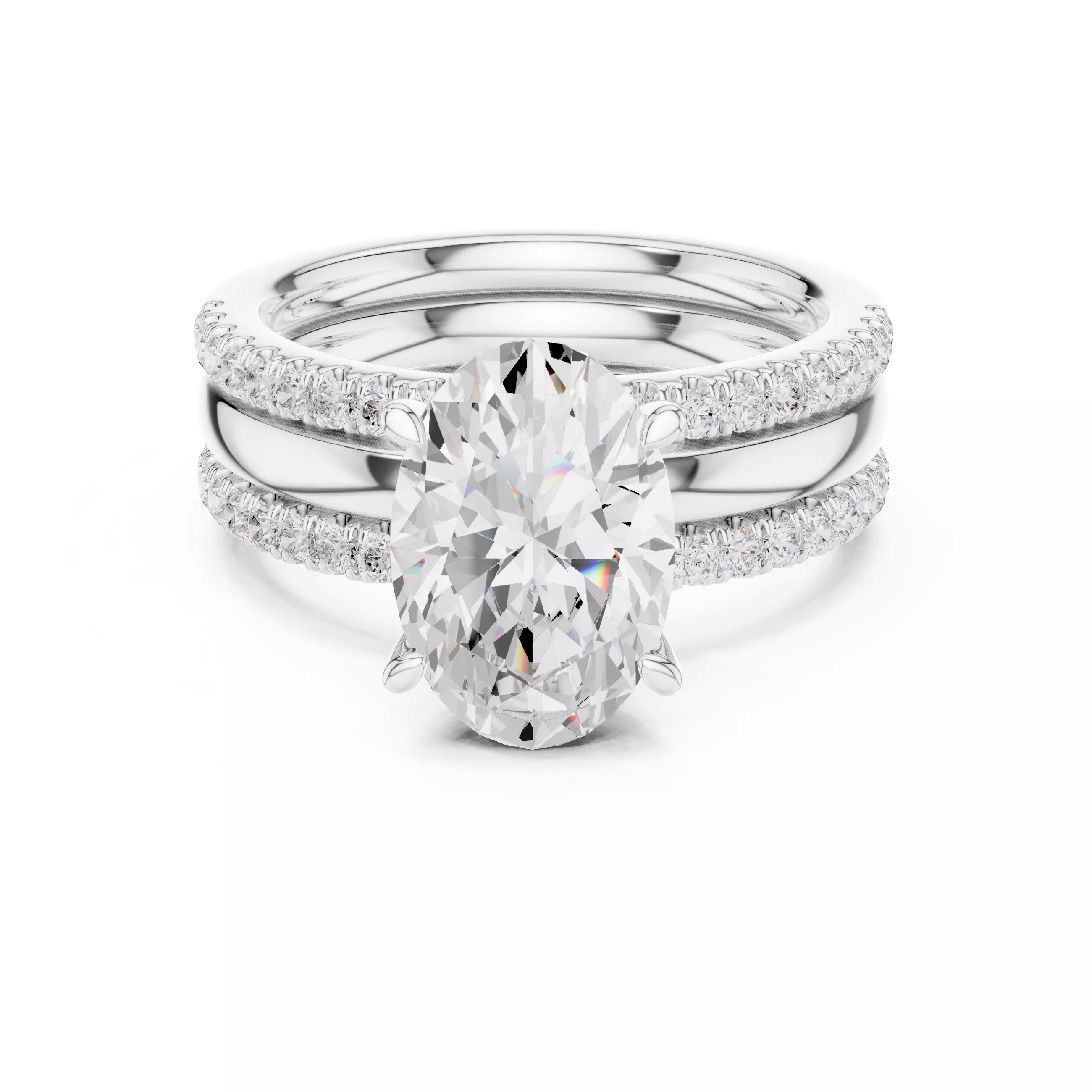 Three Piece Set Solitaire Oval and Two Round Band 3DM STL Video 3D print model_2