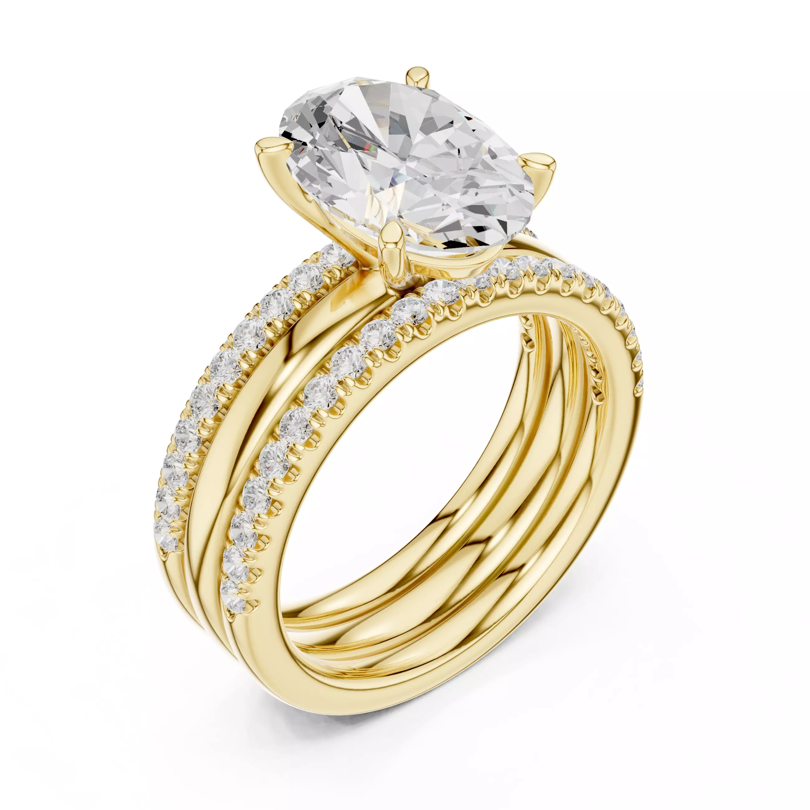 Three Piece Set Solitaire Oval and Two Round Band 3DM STL Video 3D print model_7