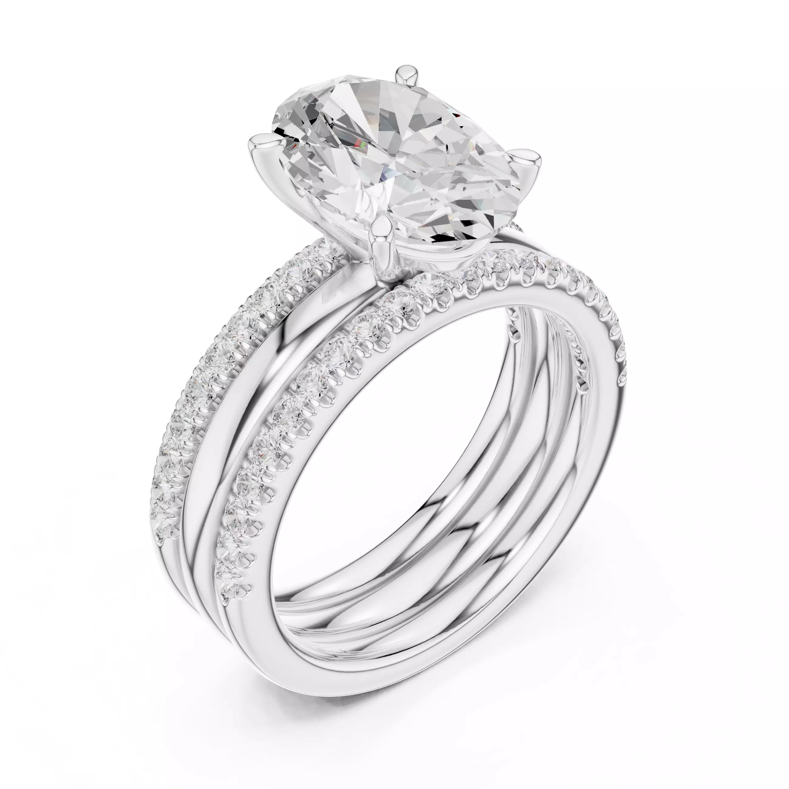 Three Piece Set Solitaire Oval and Two Round Band 3DM STL Video 3D print model_10