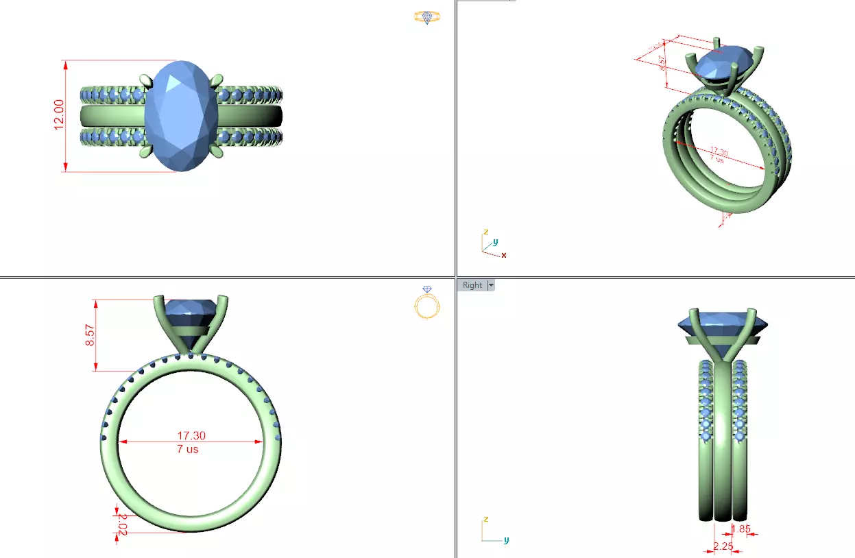 Three Piece Set Solitaire Oval and Two Round Band 3DM STL Video 3D print model_15
