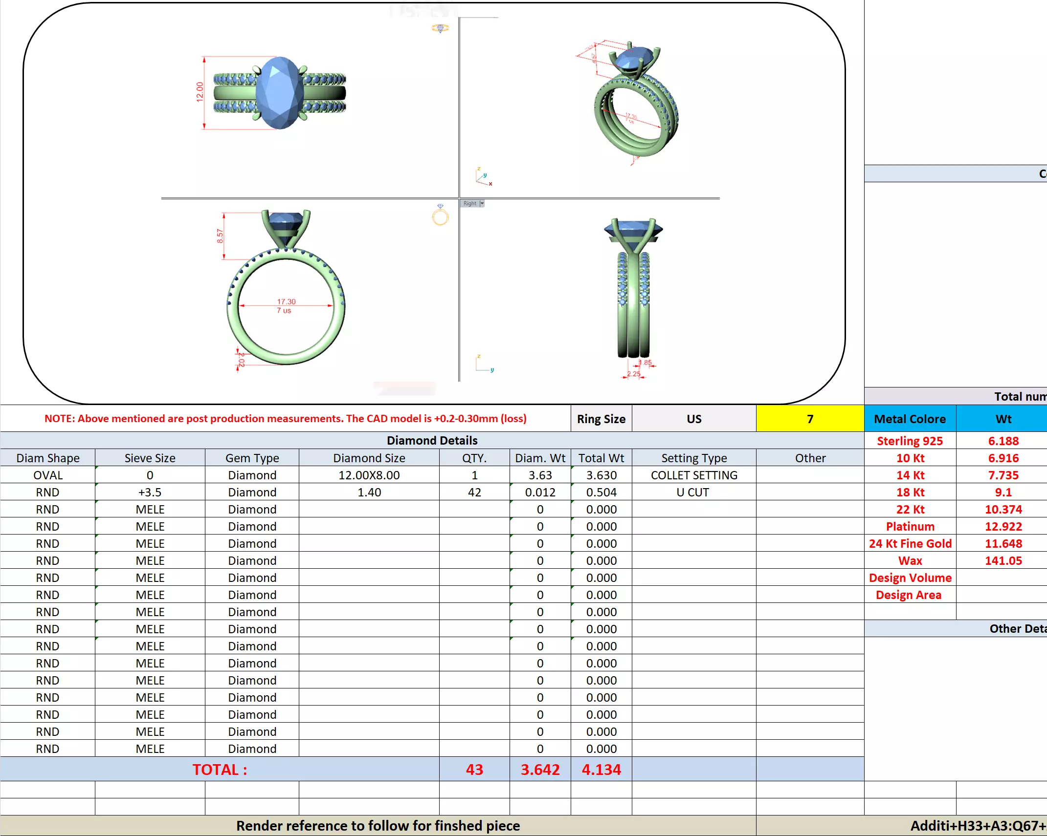 Three Piece Set Solitaire Oval and Two Round Band 3DM STL Video 3D print model_16