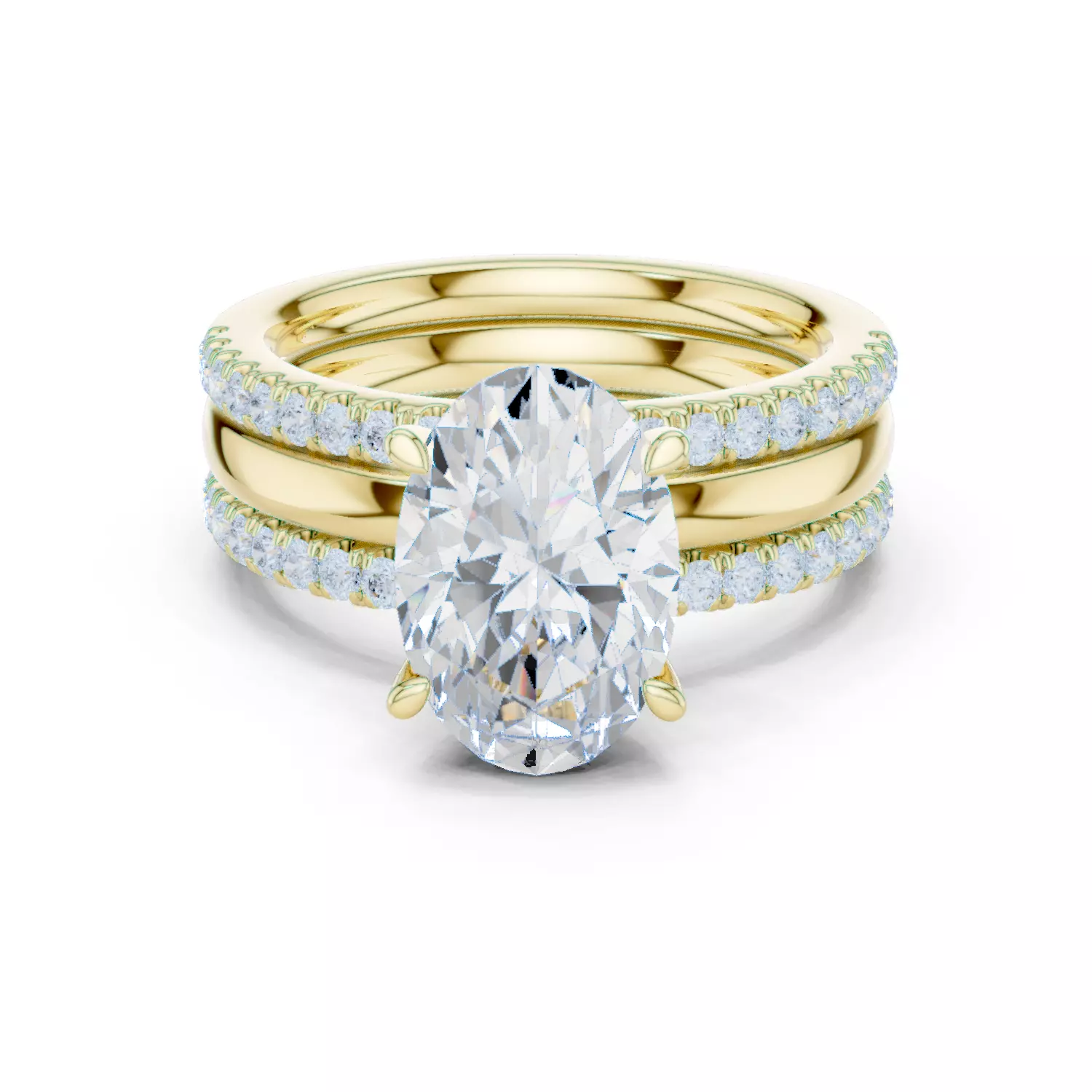 Three Piece Set Solitaire Oval and Two Round Band 3DM STL Video 3D print model_13