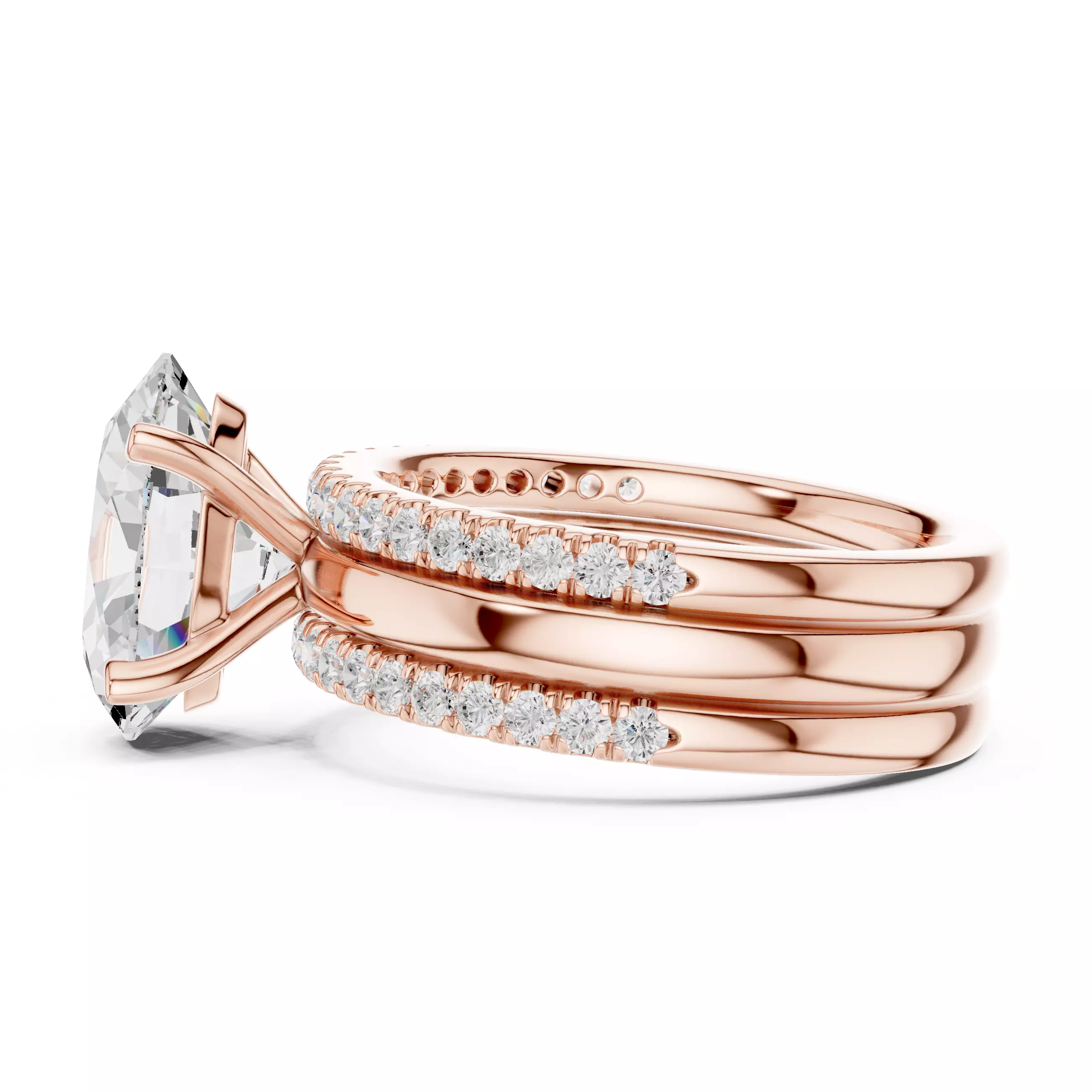 Three Piece Set Solitaire Oval and Two Round Band 3DM STL Video 3D print model_5