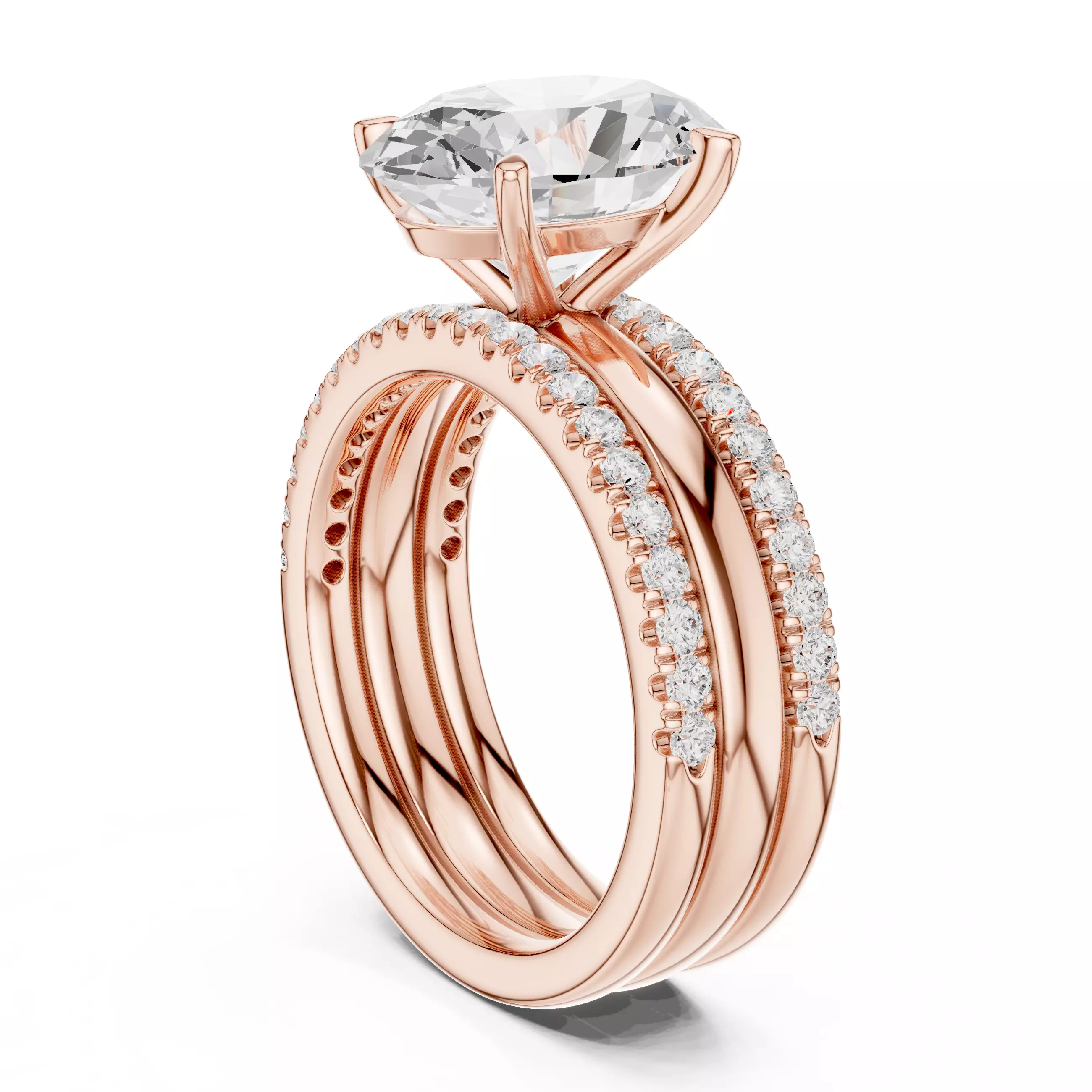 Three Piece Set Solitaire Oval and Two Round Band 3DM STL Video 3D print model_3