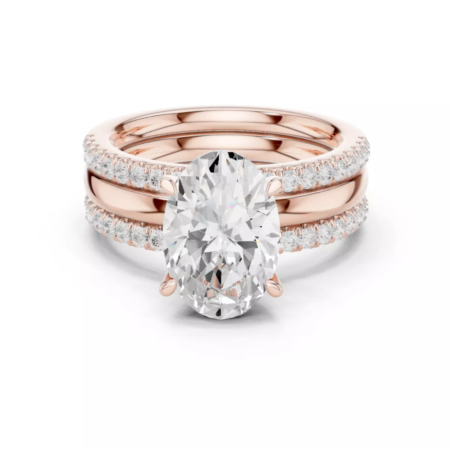 Three Piece Set Solitaire Oval and Two Round Band 3DM STL Video 3D print model_12