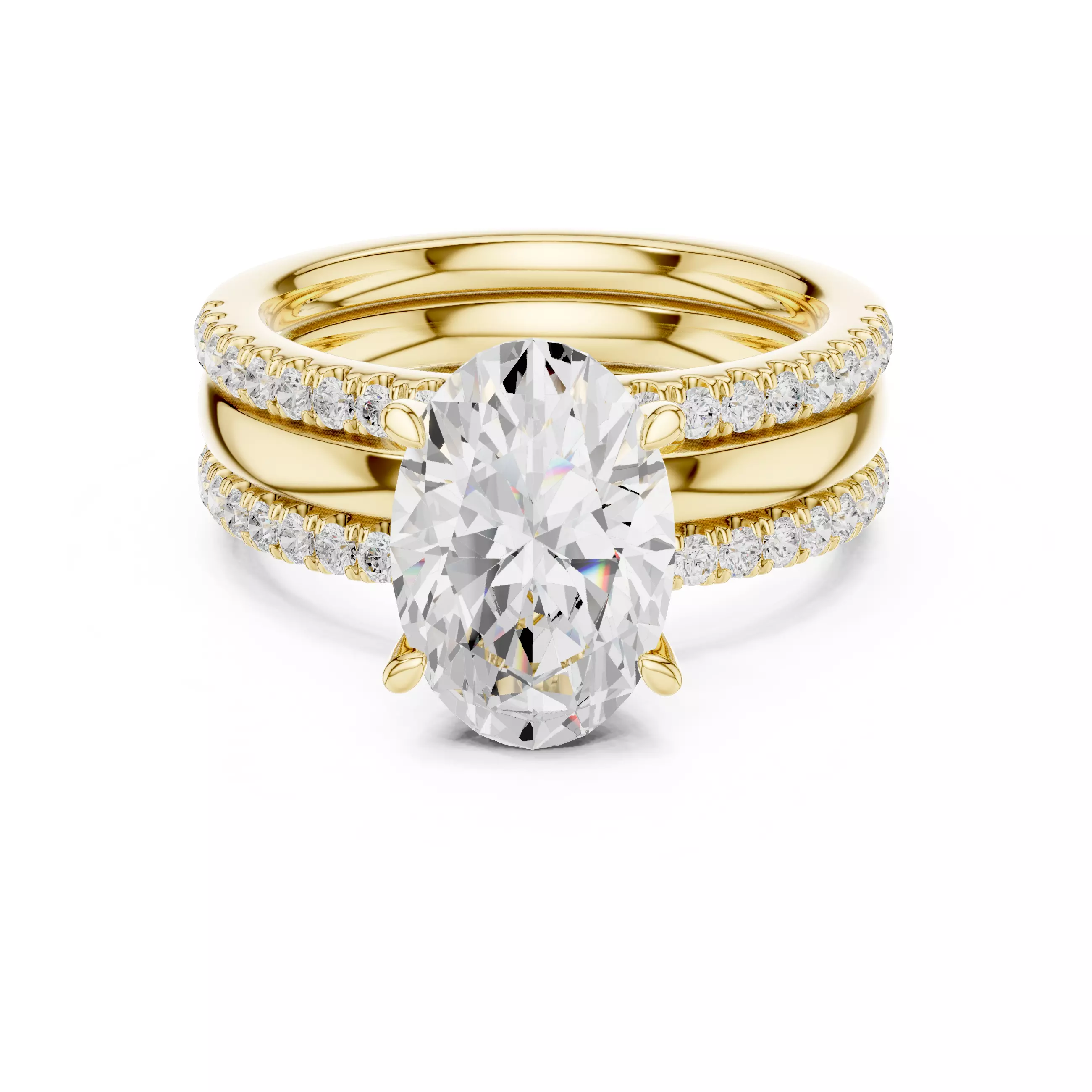 Three Piece Set Solitaire Oval and Two Round Band 3DM STL Video 3D print model_1