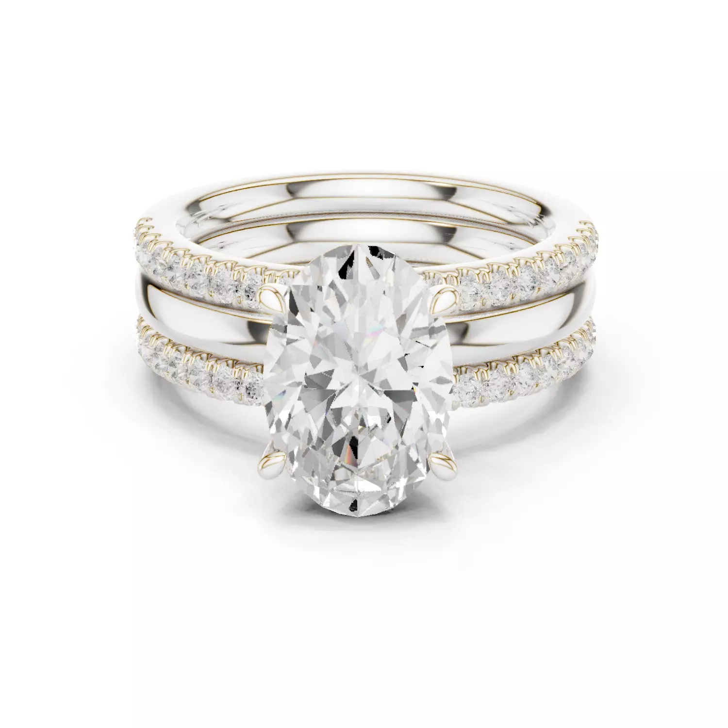 Three Piece Set Solitaire Oval and Two Round Band 3DM STL Video 3D print model_14