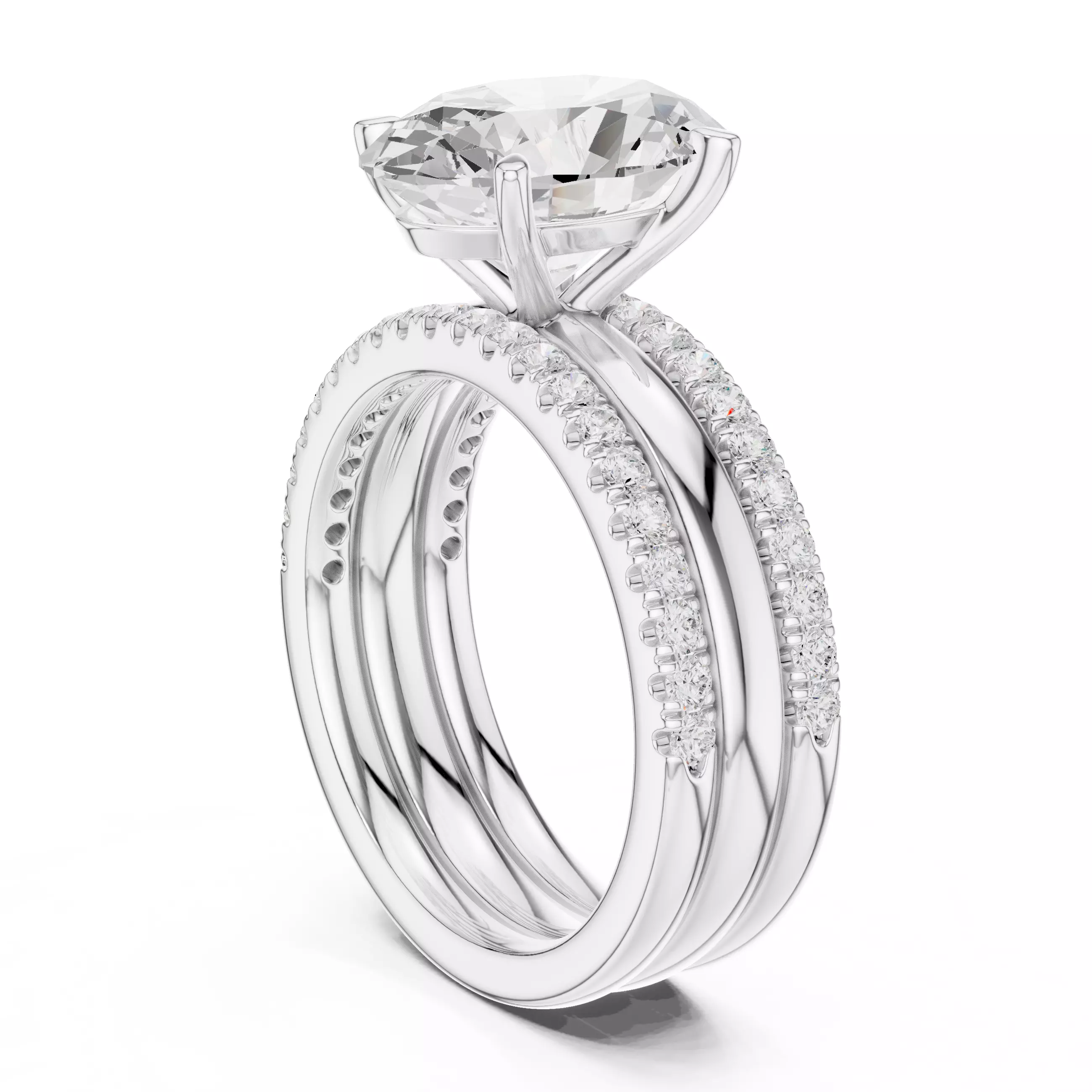 Three Piece Set Solitaire Oval and Two Round Band 3DM STL Video 3D print model_9