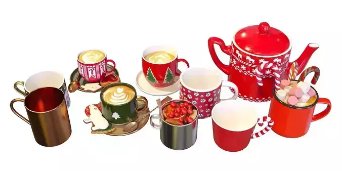 Christmas Tea Coffe Cans Mugs 3D model
