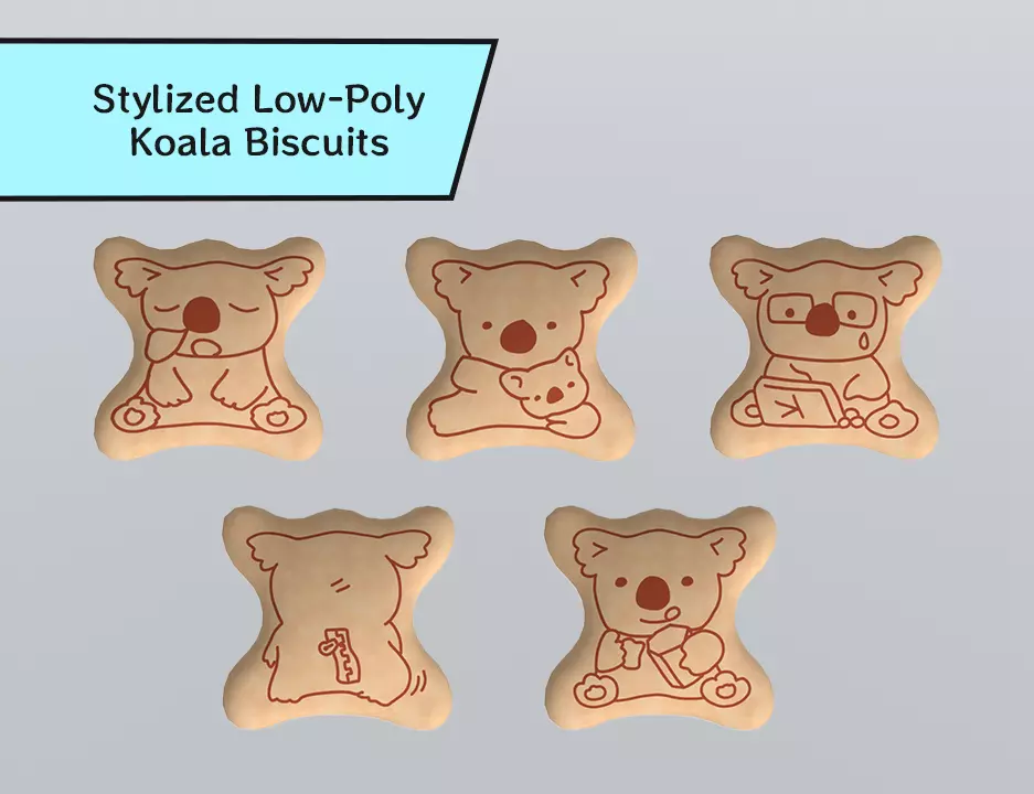 Stylized Low-Poly Koala Biscuits Low-poly 3D model_0