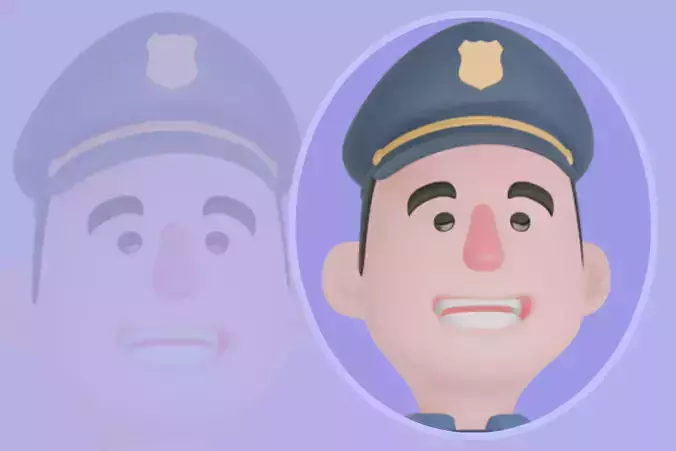 Stylized 3D Male Police Character - Officer with Income Graph