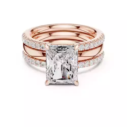 Radiant Cut Diamond Three Piece Wedding Ring Set 3DM STL Video