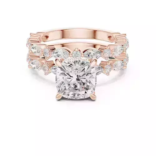 Cushion Cut Hidden Halo Diamond Wedding Ring Set 3DM STL Video