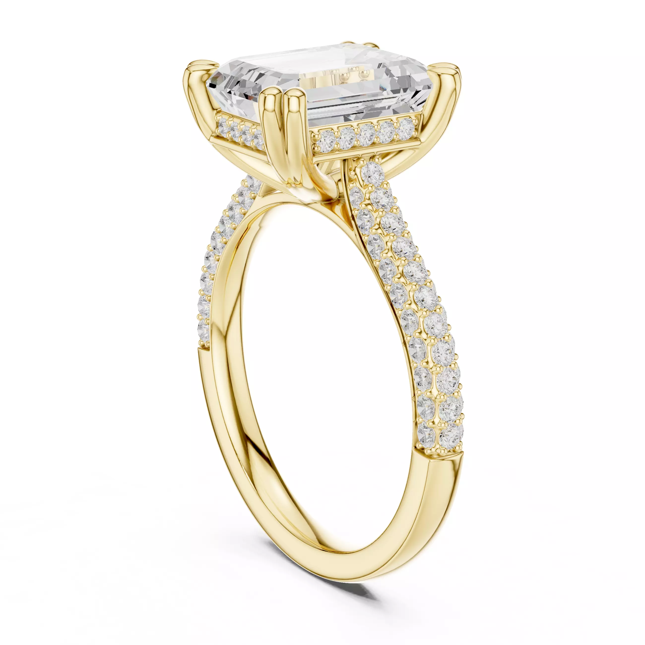 10x8mm Emerald Cut Hidden Halo Engagement Ring 3DM STL Video 3D print model_6