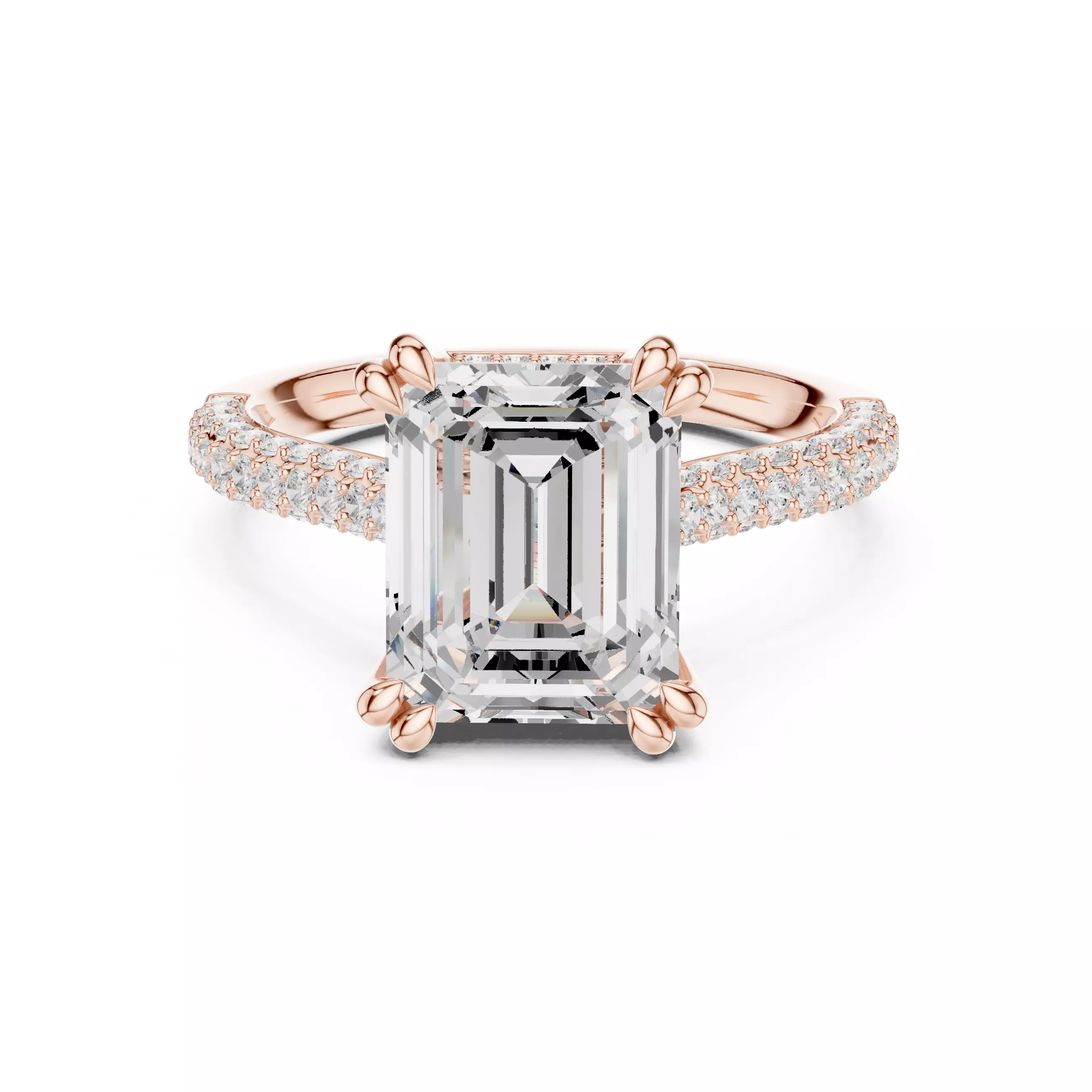 10x8mm Emerald Cut Hidden Halo Engagement Ring 3DM STL Video 3D print model_0