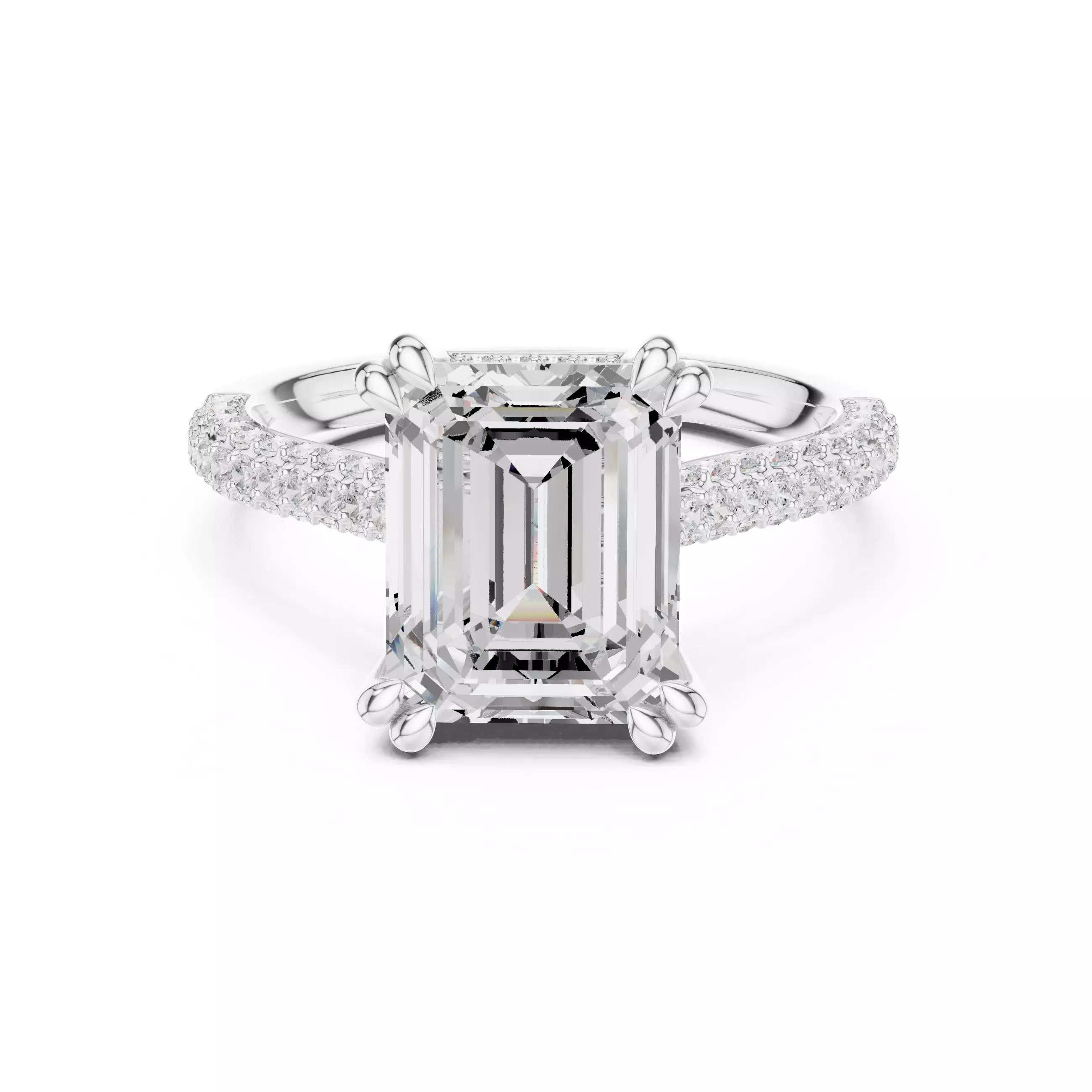 10x8mm Emerald Cut Hidden Halo Engagement Ring 3DM STL Video 3D print model_2