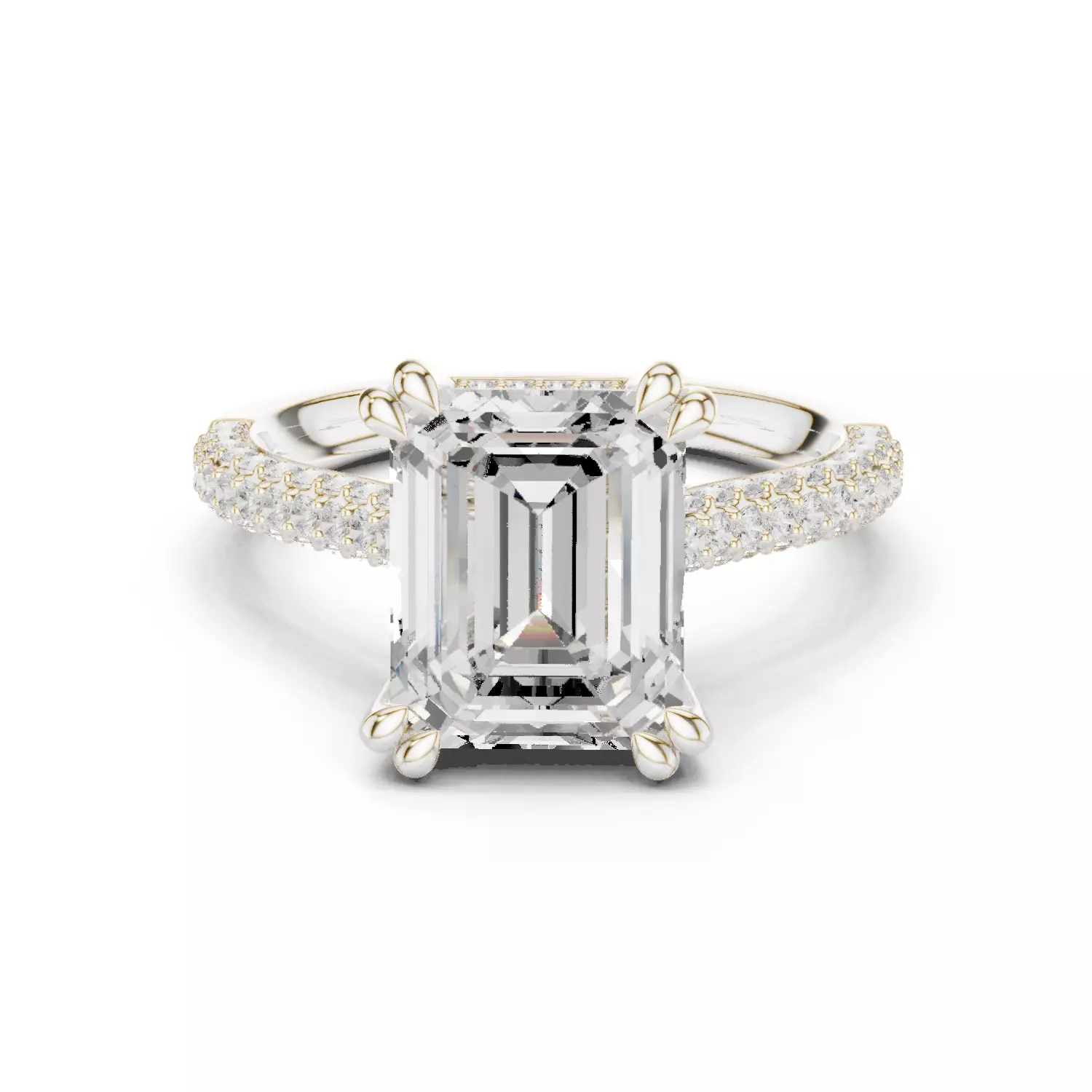 10x8mm Emerald Cut Hidden Halo Engagement Ring 3DM STL Video 3D print model_14