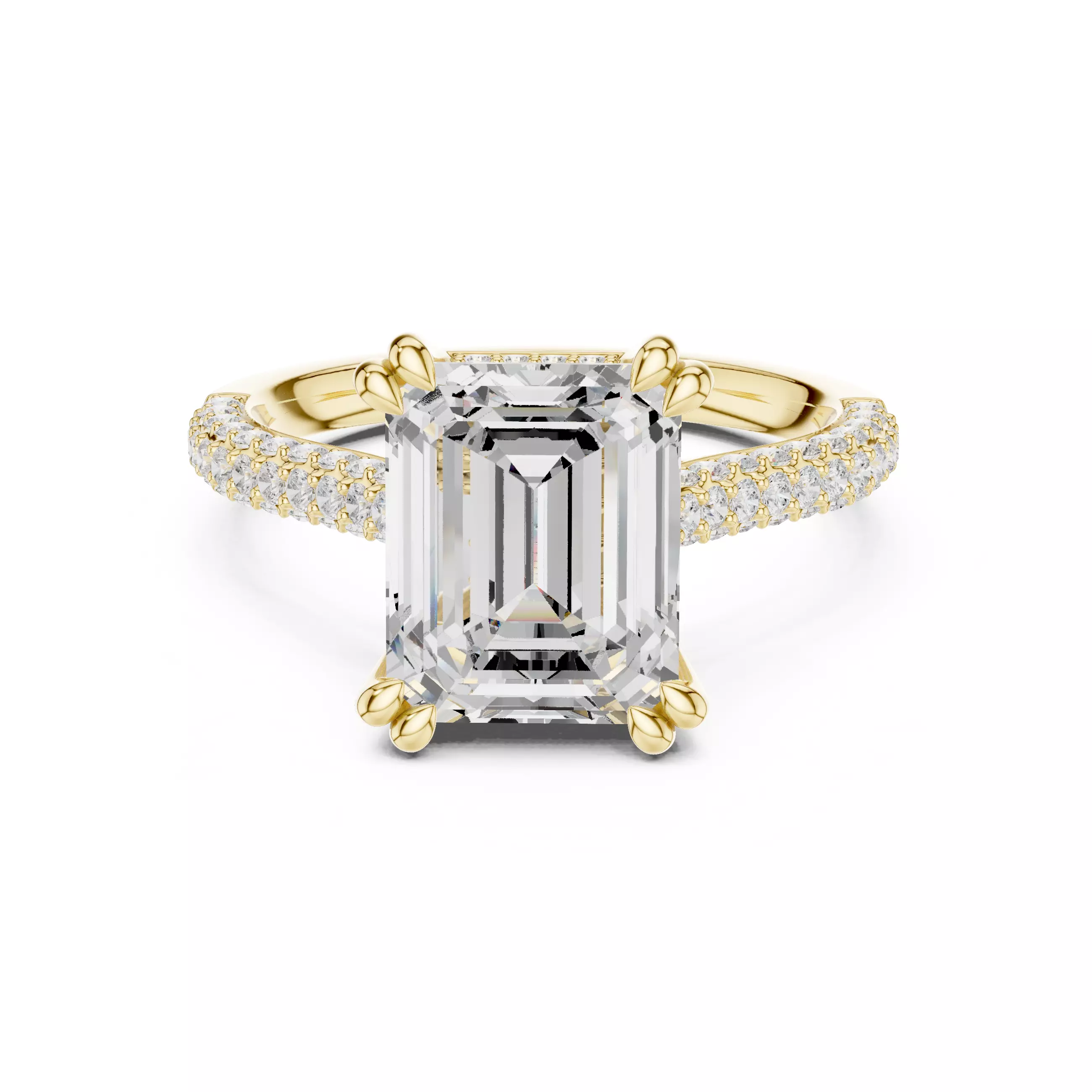 10x8mm Emerald Cut Hidden Halo Engagement Ring 3DM STL Video 3D print model_1