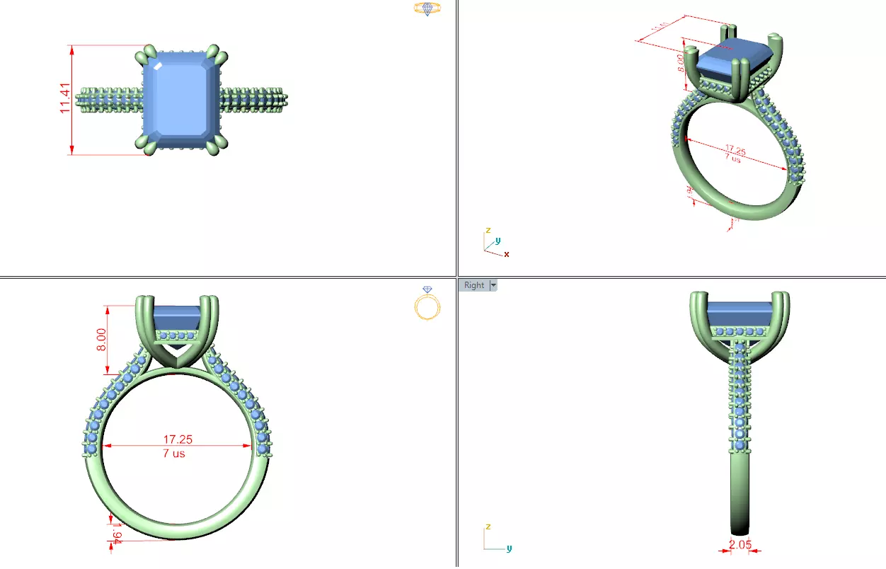 10x8mm Emerald Cut Hidden Halo Engagement Ring 3DM STL Video 3D print model_15