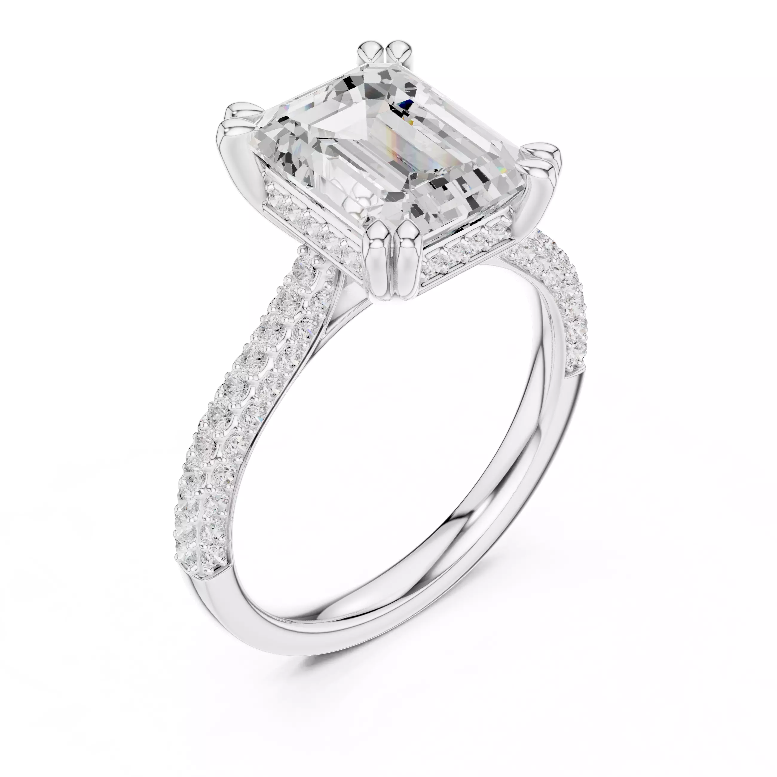 10x8mm Emerald Cut Hidden Halo Engagement Ring 3DM STL Video 3D print model_10