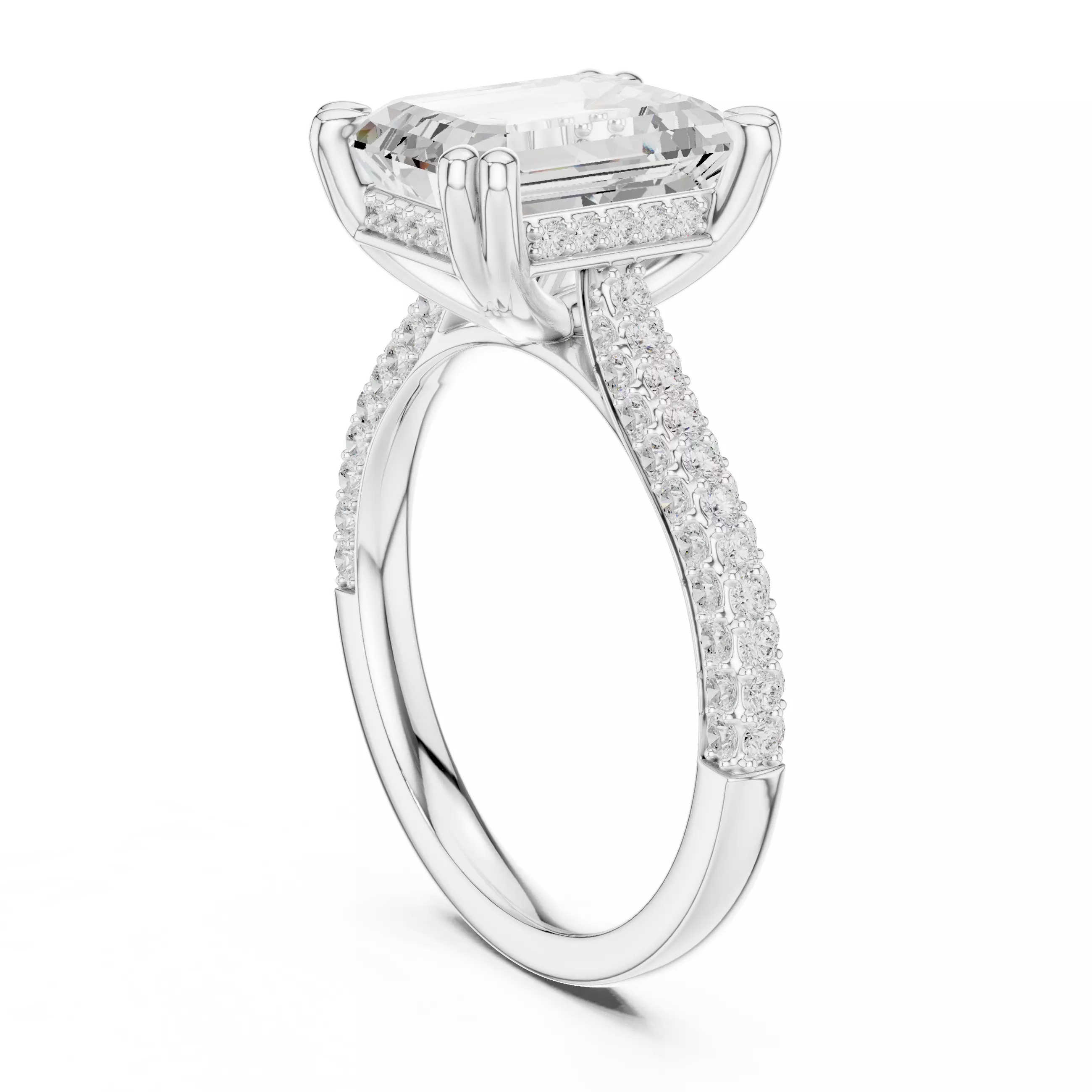 10x8mm Emerald Cut Hidden Halo Engagement Ring 3DM STL Video 3D print model_9