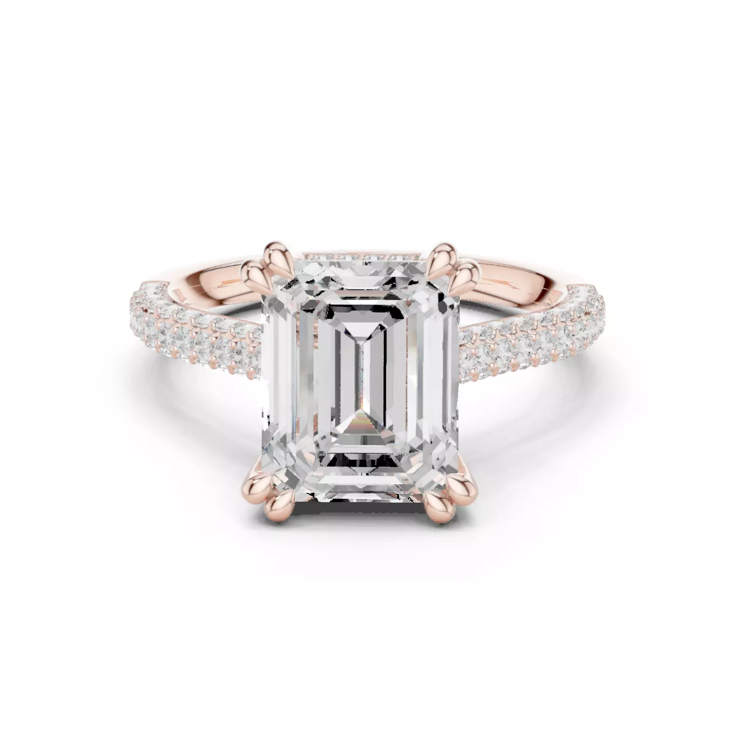 10x8mm Emerald Cut Hidden Halo Engagement Ring 3DM STL Video 3D print model_12